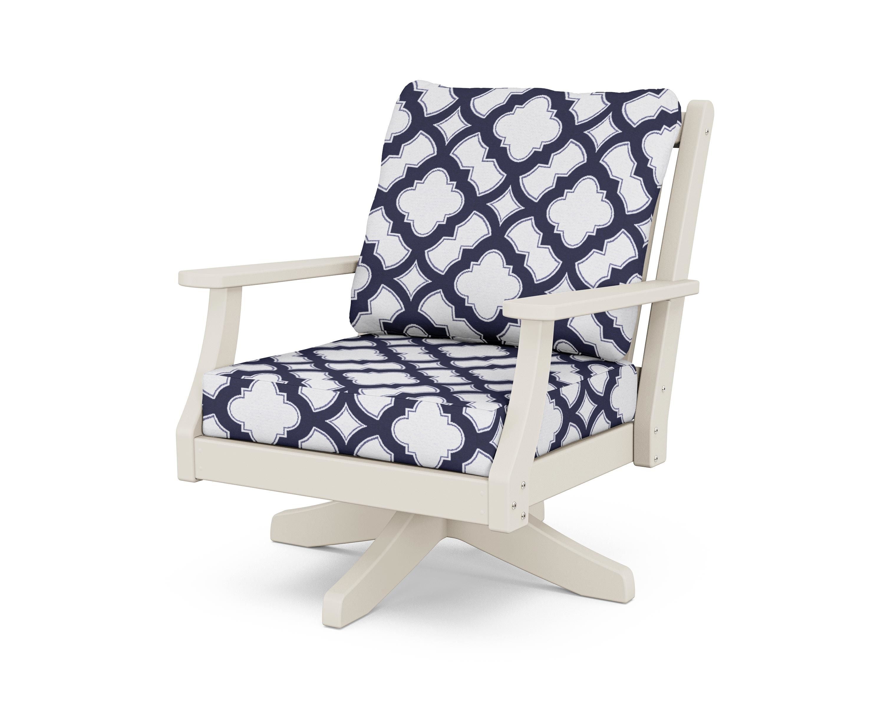 Country Living Wovendale Deep Seating Swivel Chair in Sand / Trellis Navy