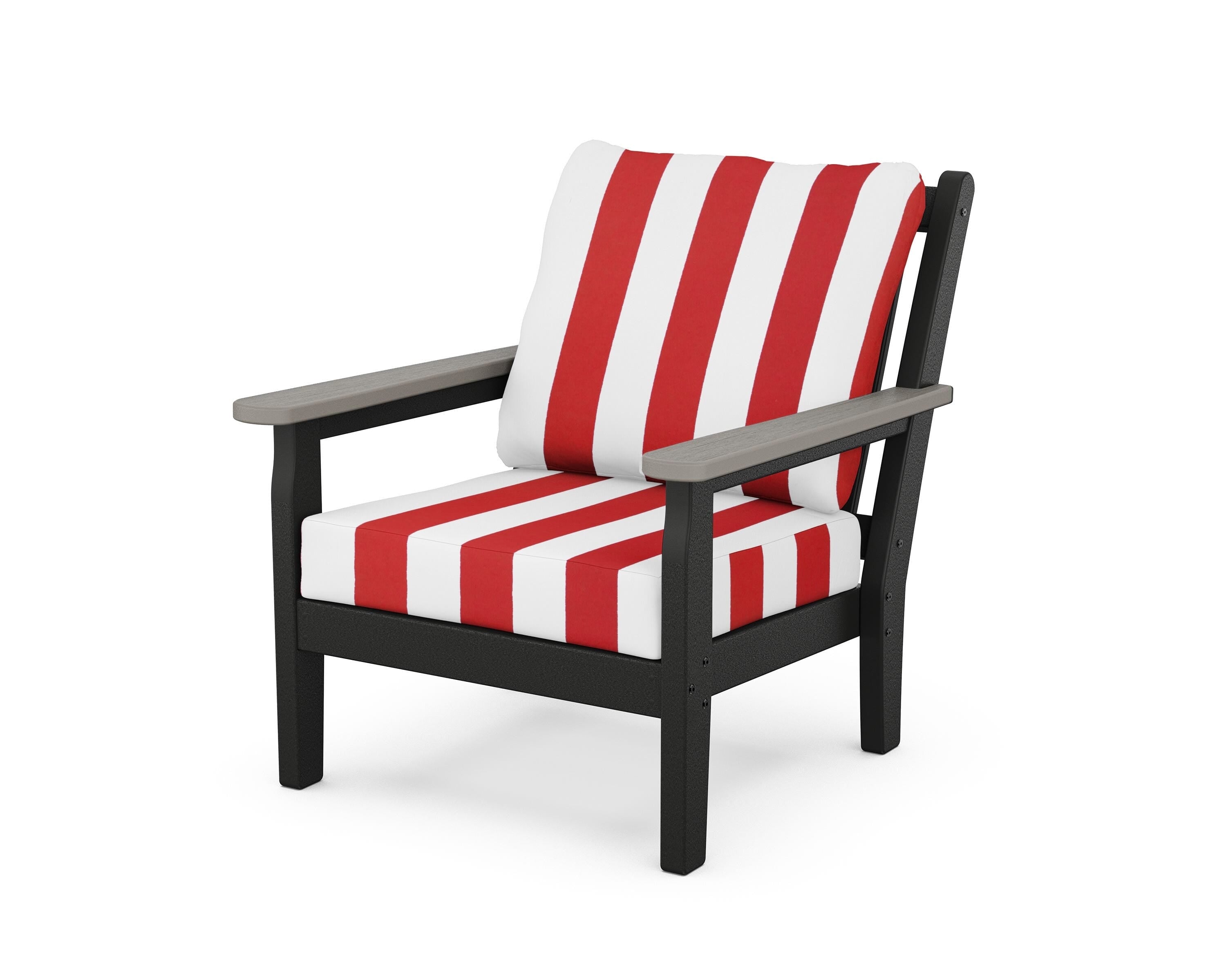 POLYWOOD® Chippendale Deep Seating Chair in Black / Driftwood / Cabana Stripe Crimson