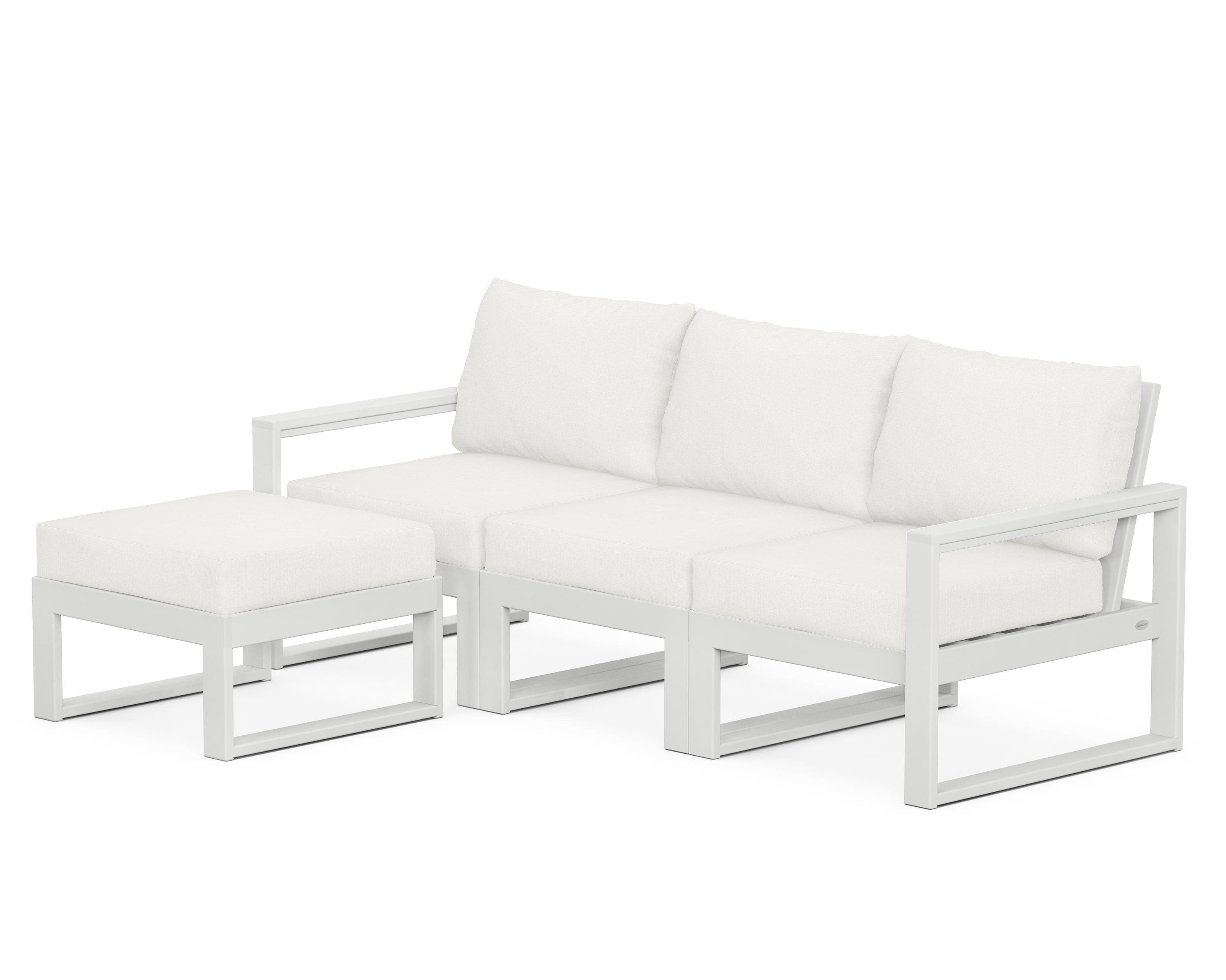 POLYWOOD® EDGE 4-Piece Modular Deep Seating Set with Ottoman in White / Natural Linen