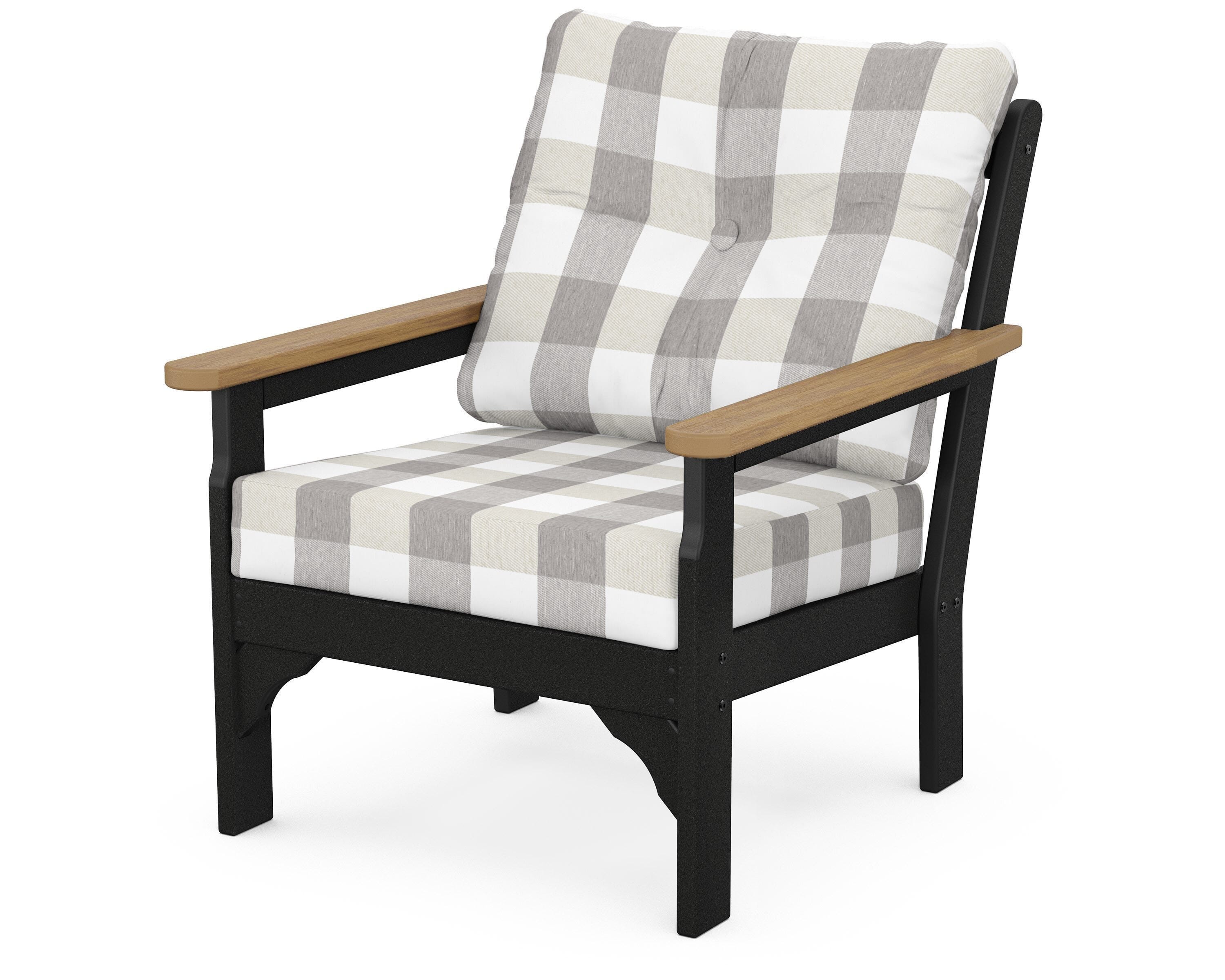 POLYWOOD® Vineyard Deep Seating Chair in Black / Natural / Buffalo Plaid Grey Mist