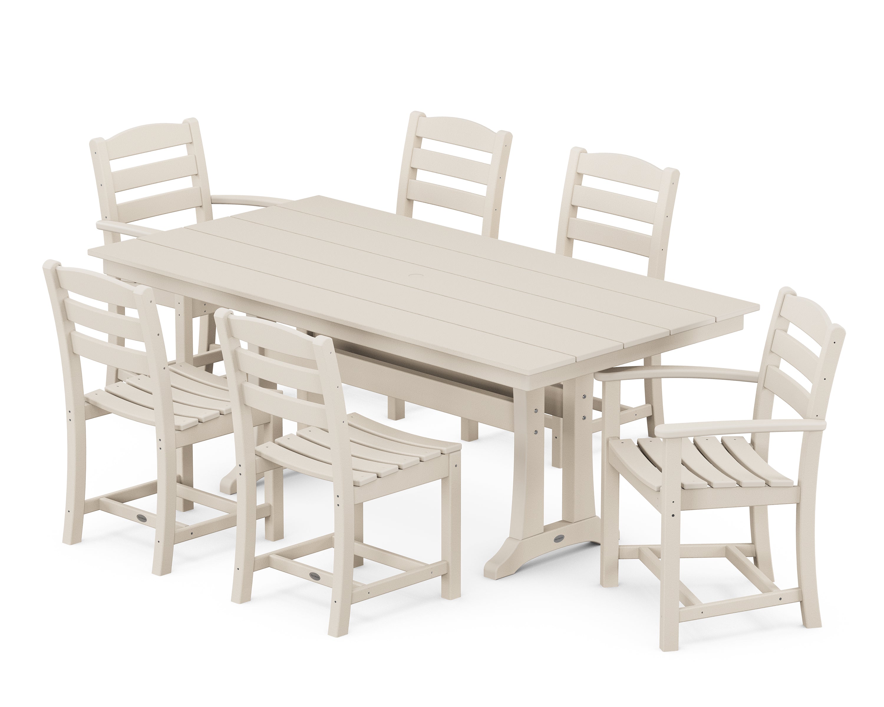 POLYWOOD® La Casa Café 7-Piece Farmhouse Dining Set with Trestle Legs in Sand