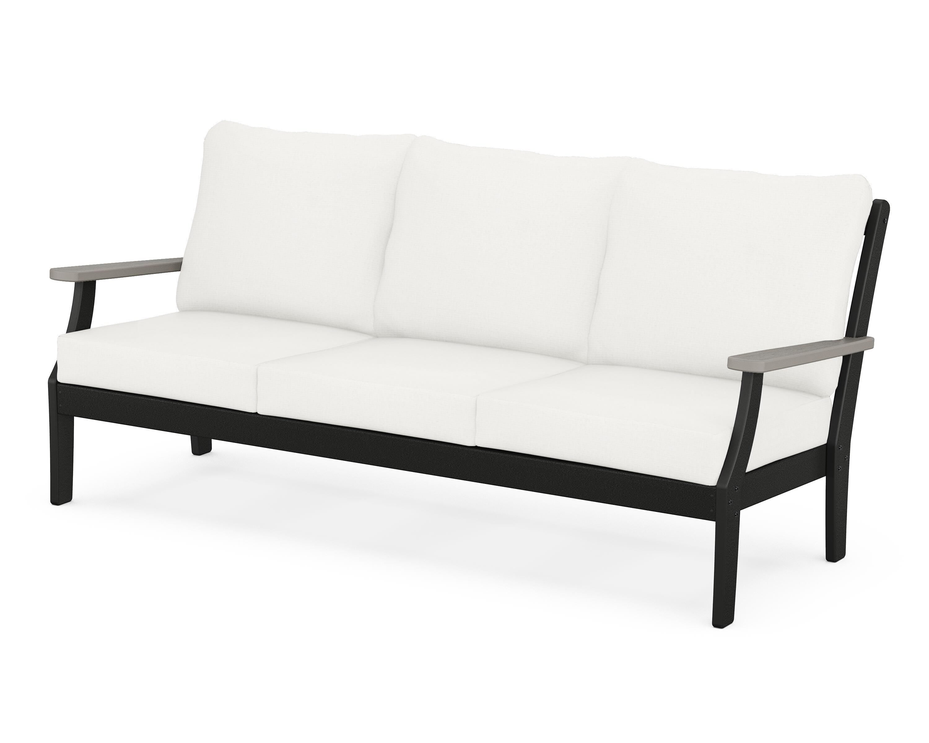 POLYWOOD® Braxton Deep Seating Sofa in Black / Driftwood / Natural Linen