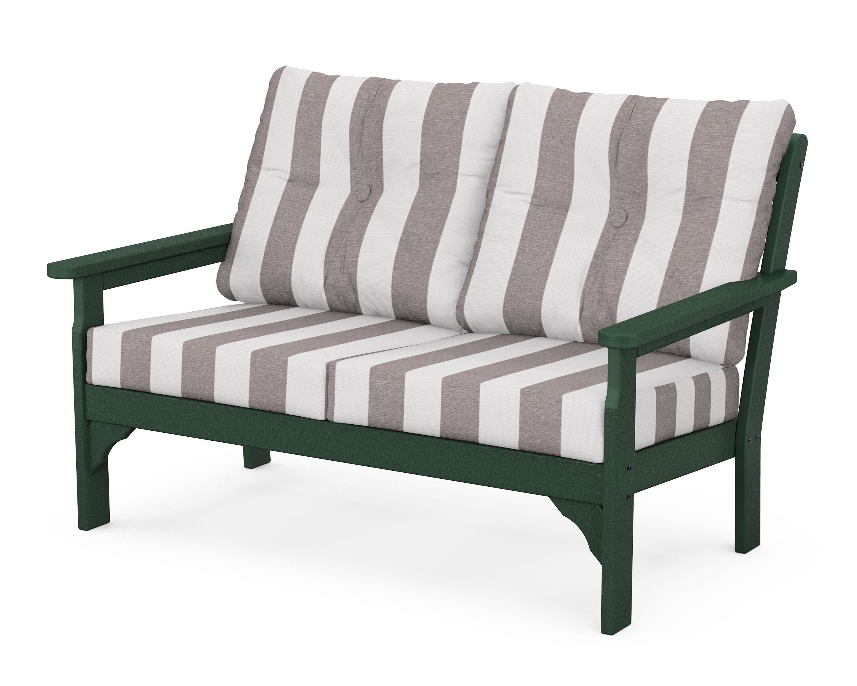 POLYWOOD® Vineyard Deep Seating Loveseat in Green / Cabana Stripe Grey Mist