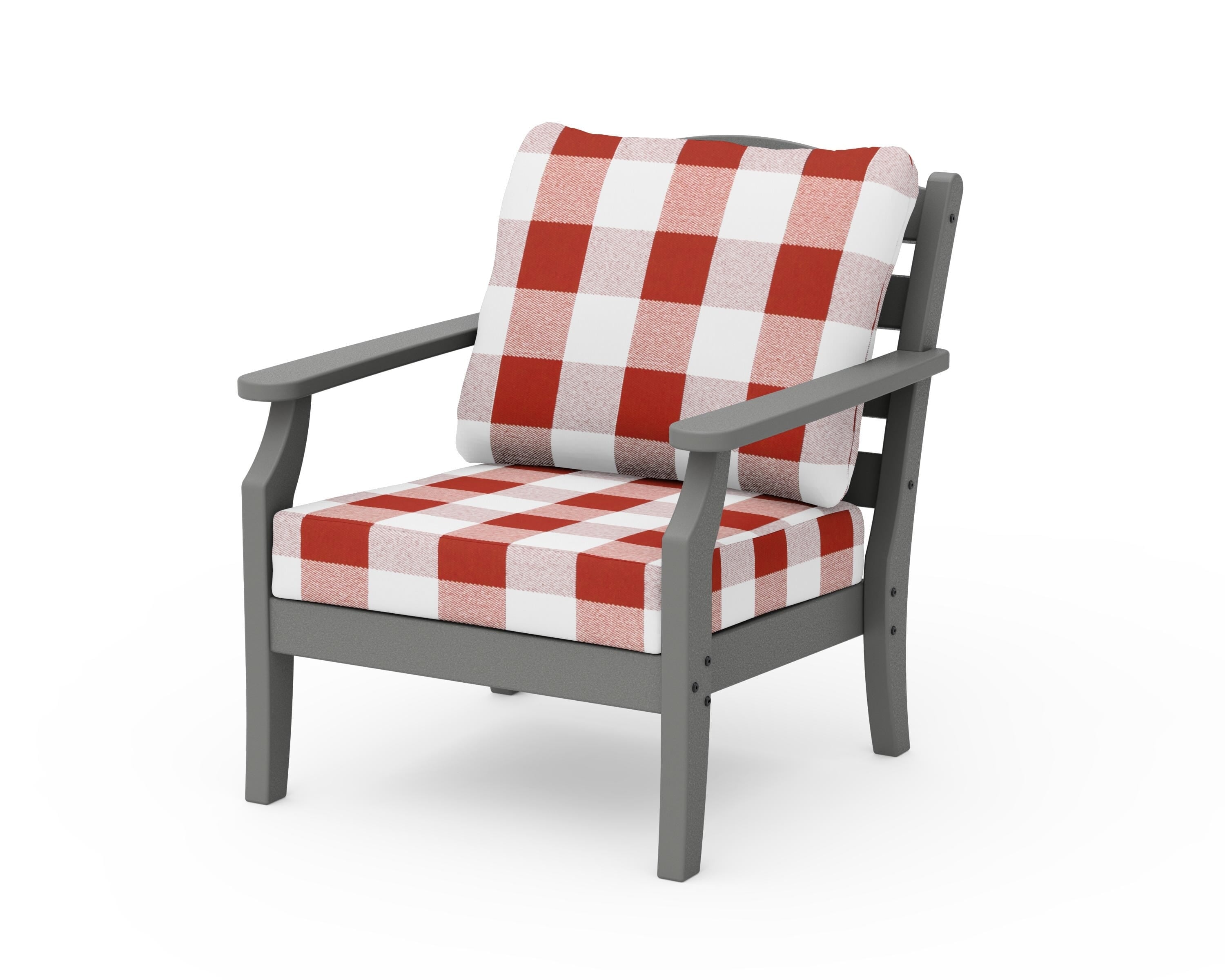 Draper James™ by POLYWOOD® Savannah Deep Seating Chair in Slate Grey / Buffalo Plaid Crimson