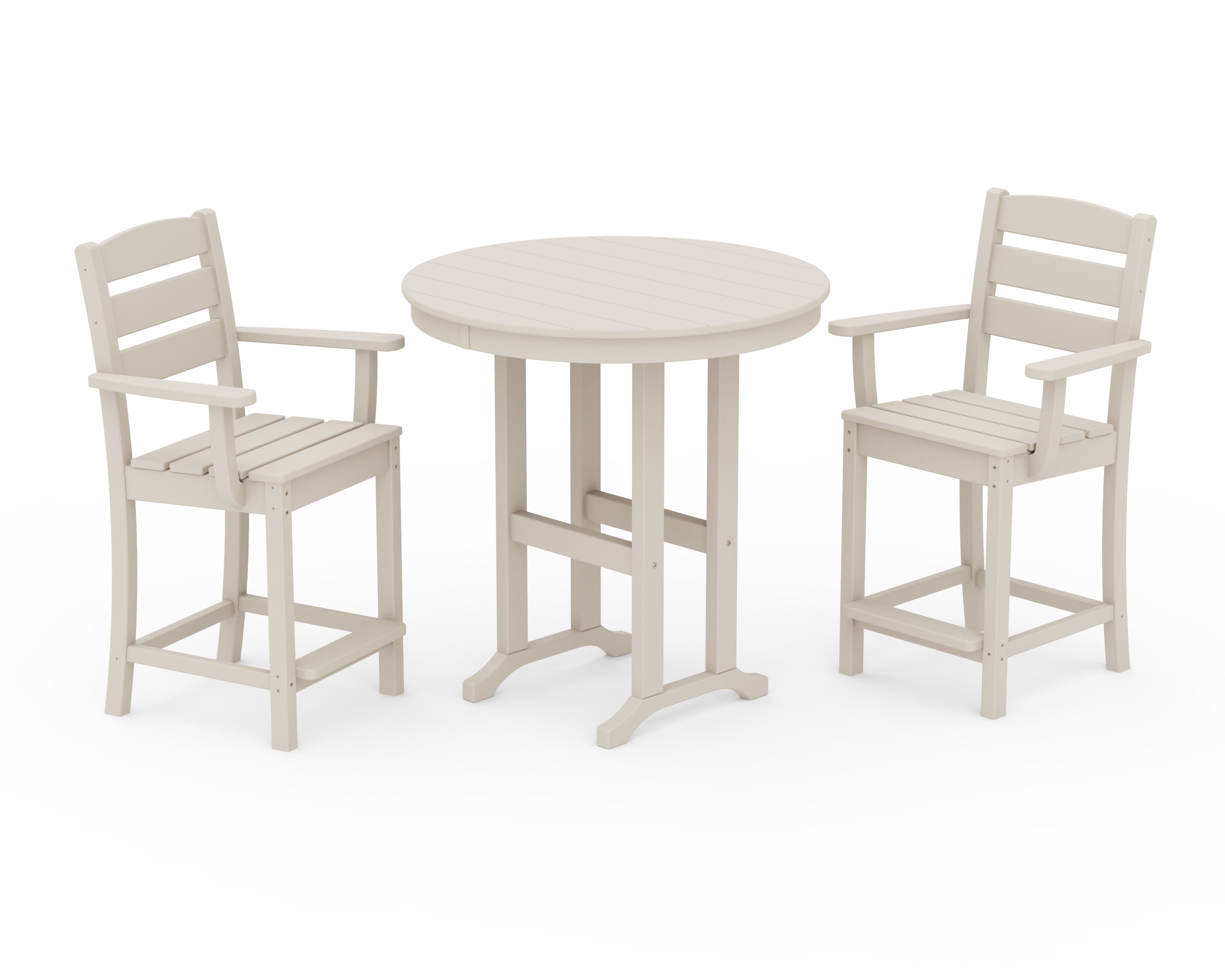 POLYWOOD® Lakeside 3-Piece Round Farmhouse Arm Chair Counter Set in Sand