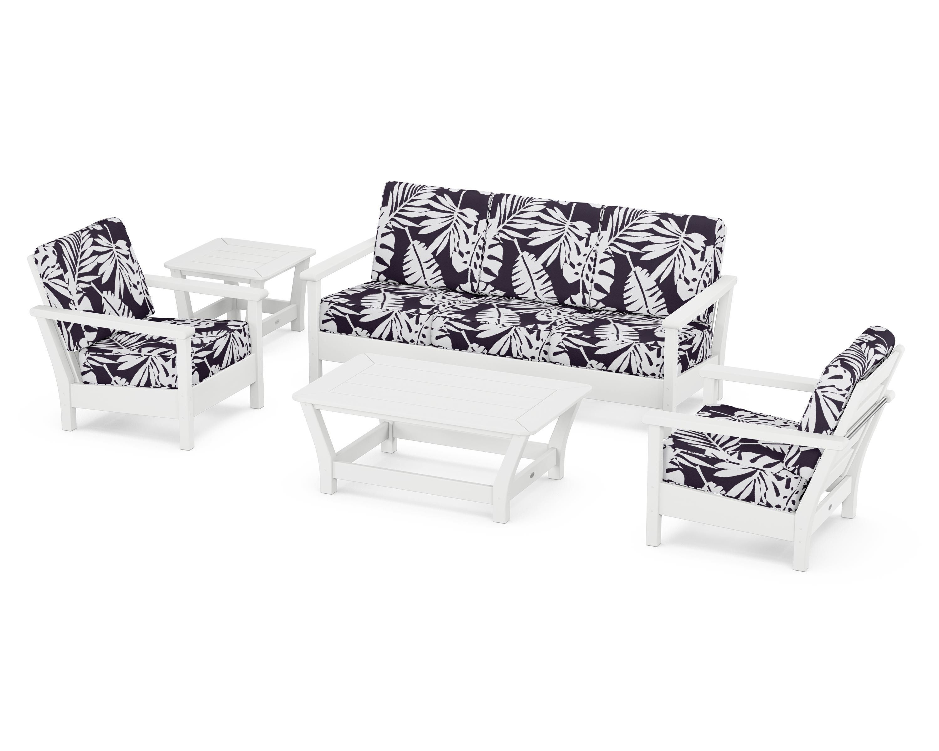 POLYWOOD® Harbour 5-Piece Deep Seating Set in White / Leaf Navy