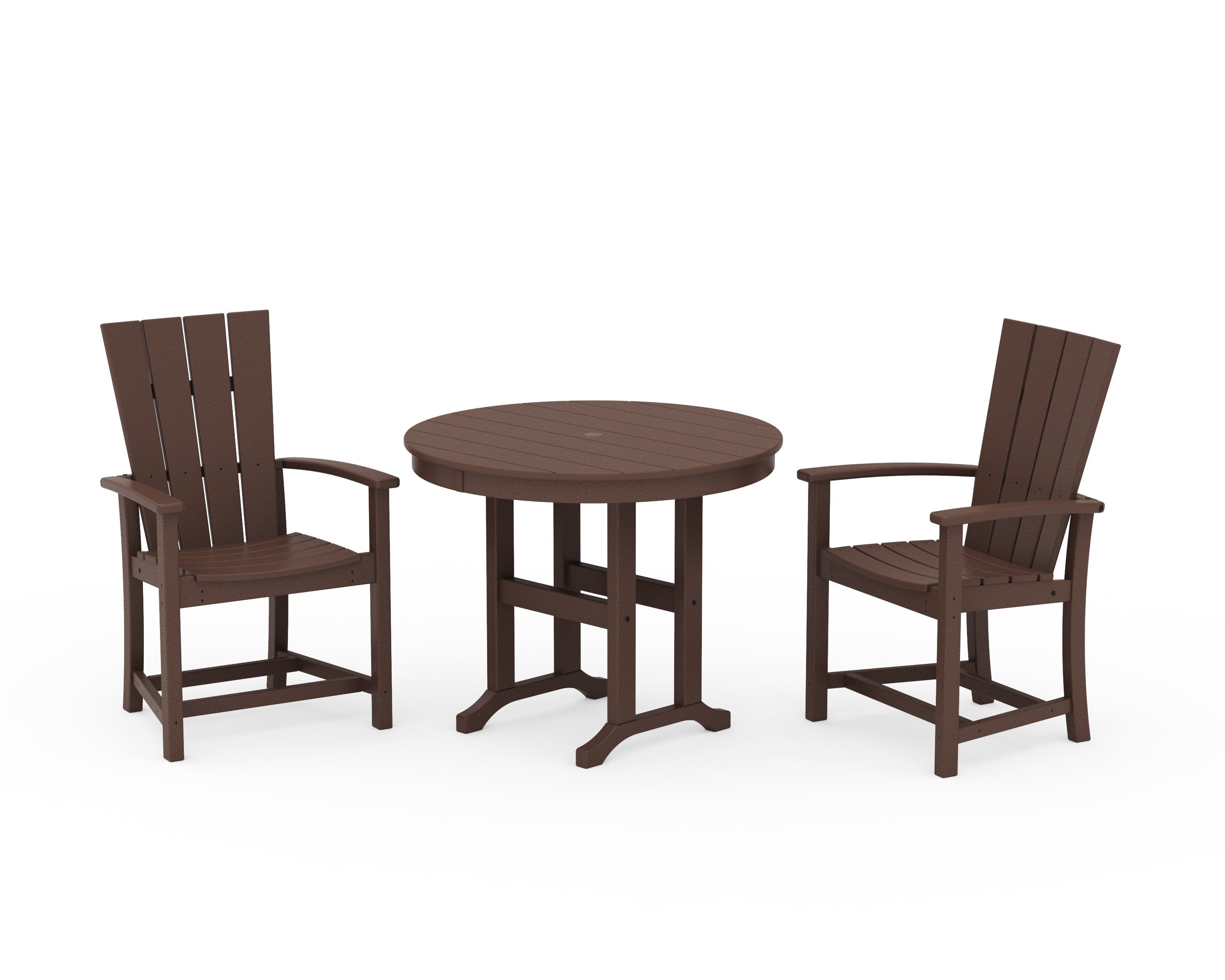 POLYWOOD® Quattro 3-Piece Round Farmhouse Dining Set in Mahogany