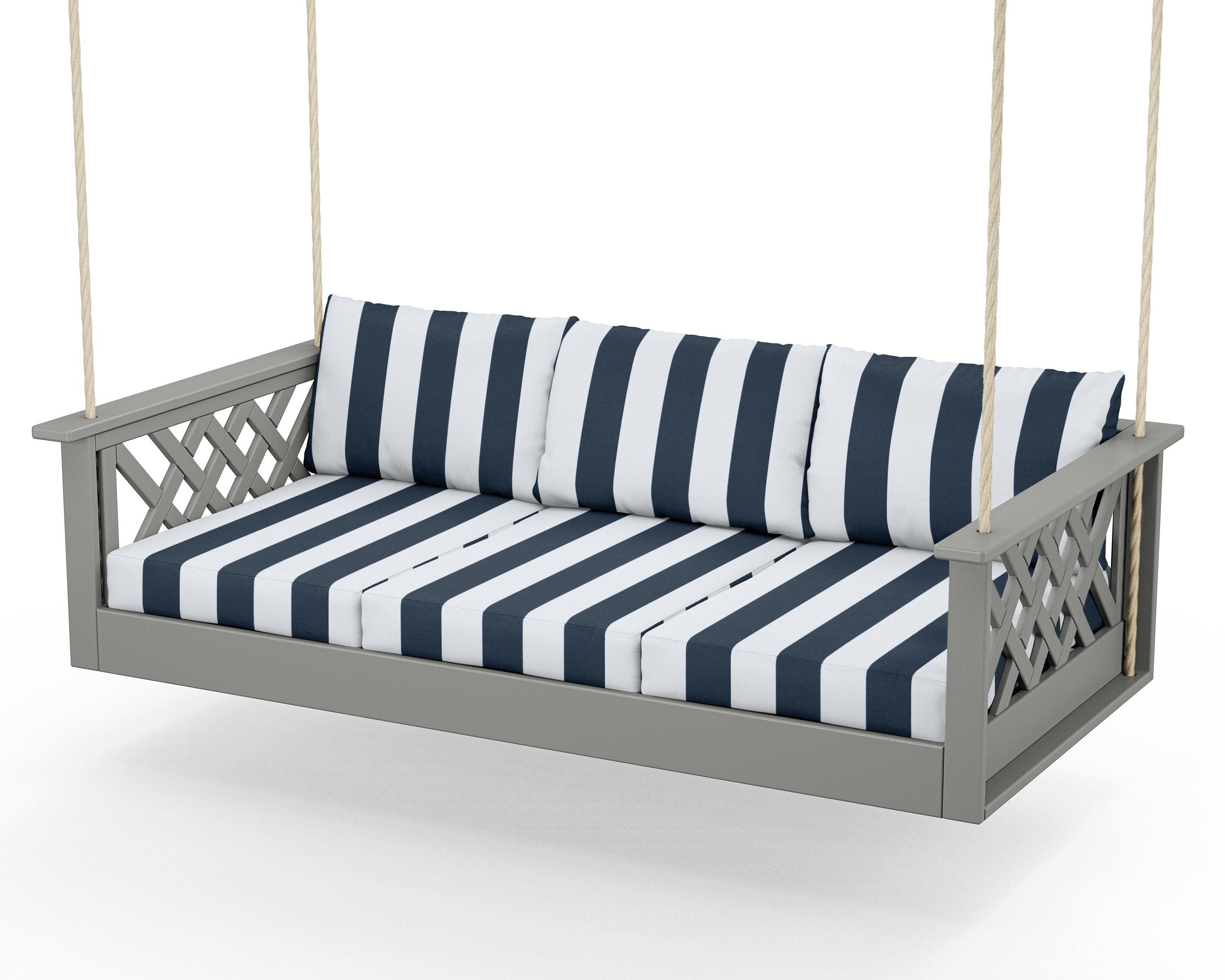 Country Living Wovendale Daybed Swing in Slate Grey / Cabana Stripe Marine Indigo