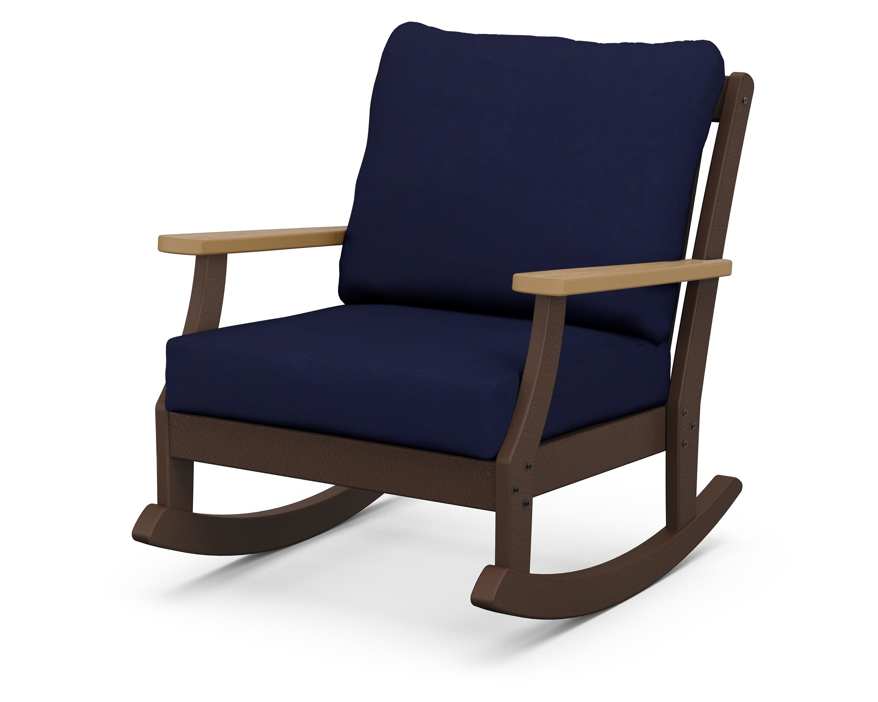 POLYWOOD® Braxton Deep Seating Rocking Chair in Mahogany / Natural / Navy
