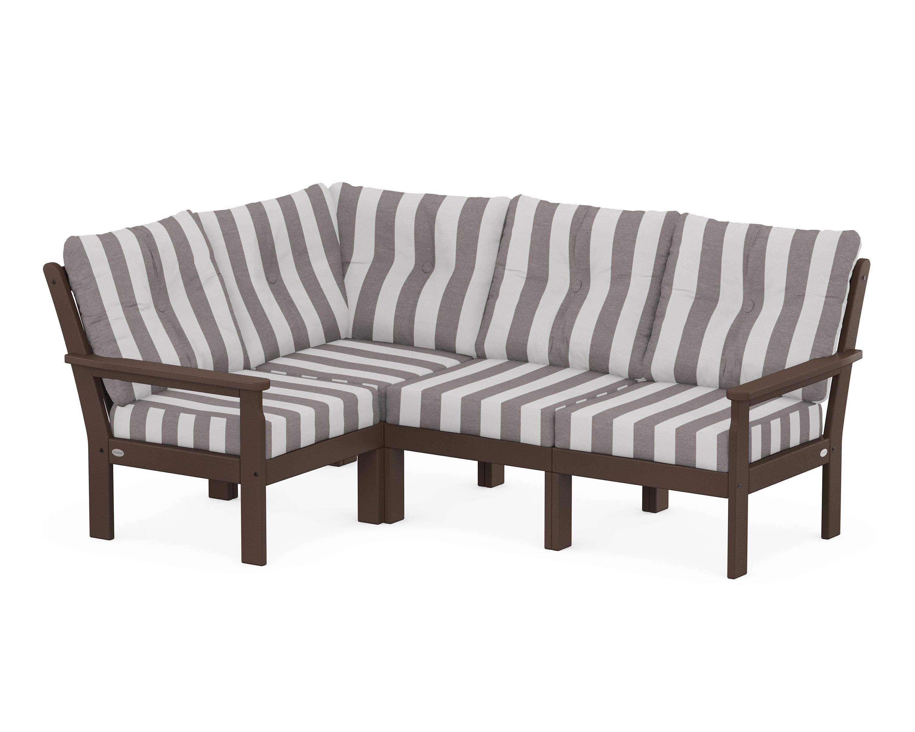 POLYWOOD® Vineyard 4-Piece Sectional in Mahogany / Cabana Stripe Grey Mist