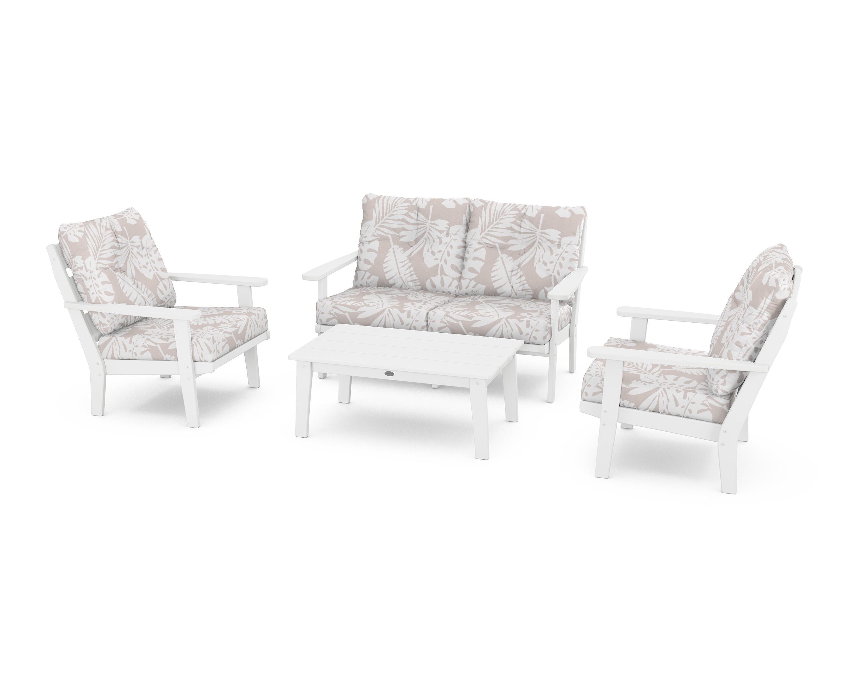 POLYWOOD® Lakeside 4-Piece Deep Seating Set in White / Leaf Dune Burlap