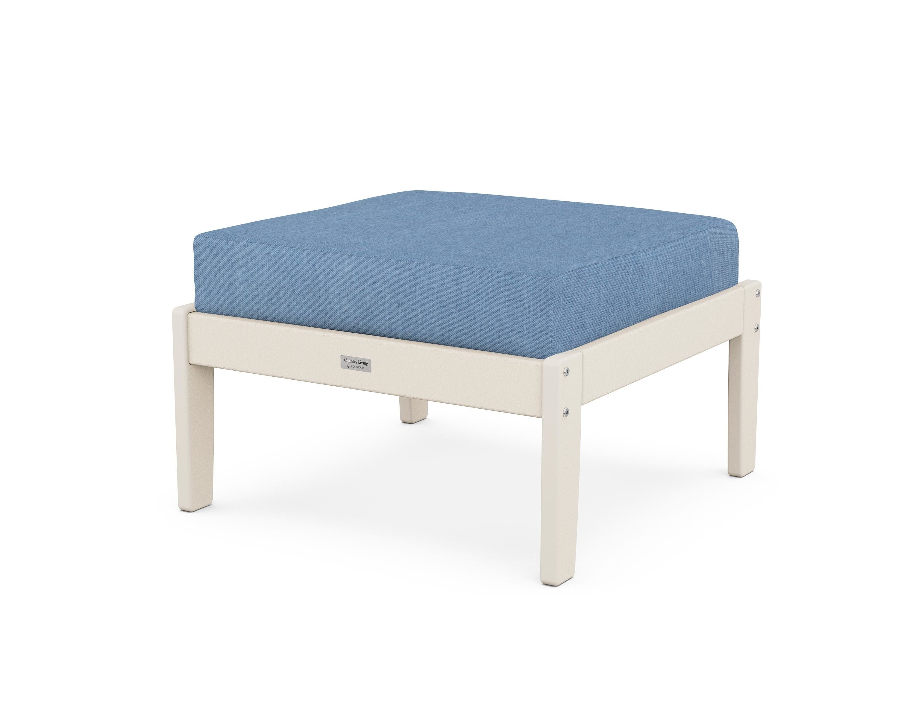 Country Living Cottage Deep Seating Ottoman in Sand / Sky Blue