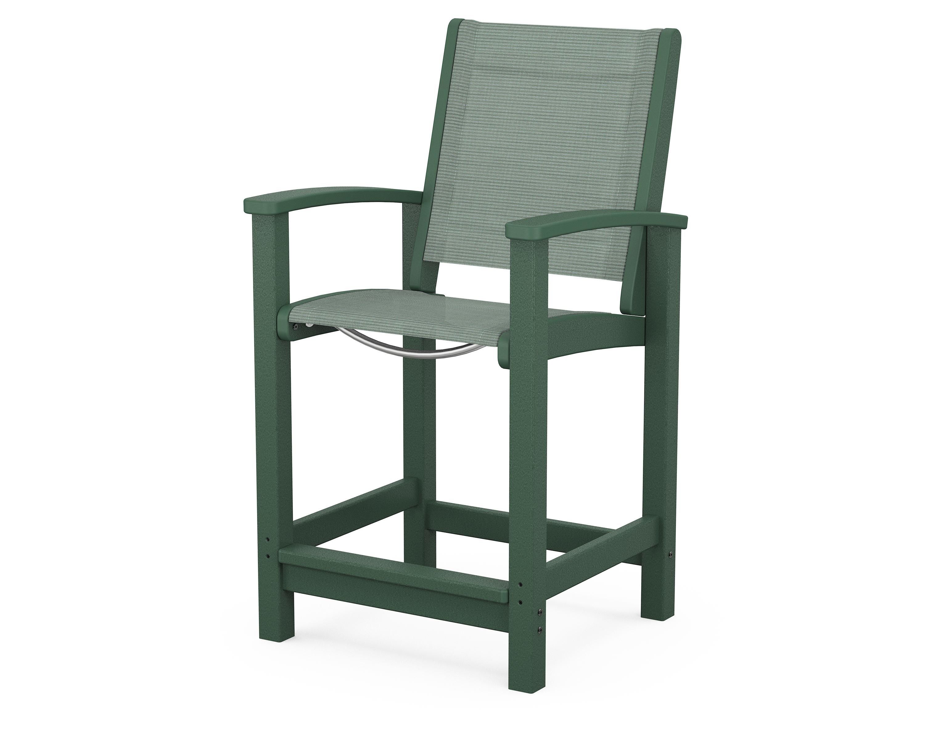 POLYWOOD® Coastal Counter Chair in Green / Dupioni Sea Mist Sling