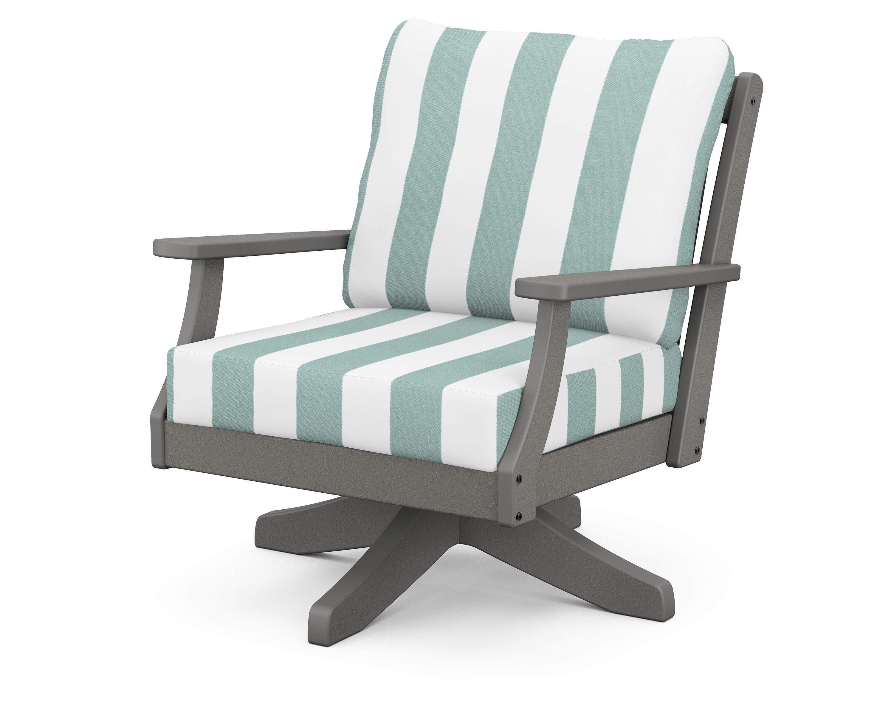 POLYWOOD® Braxton Deep Seating Swivel Chair in Slate Grey / Cabana Stripe Glacier Spa