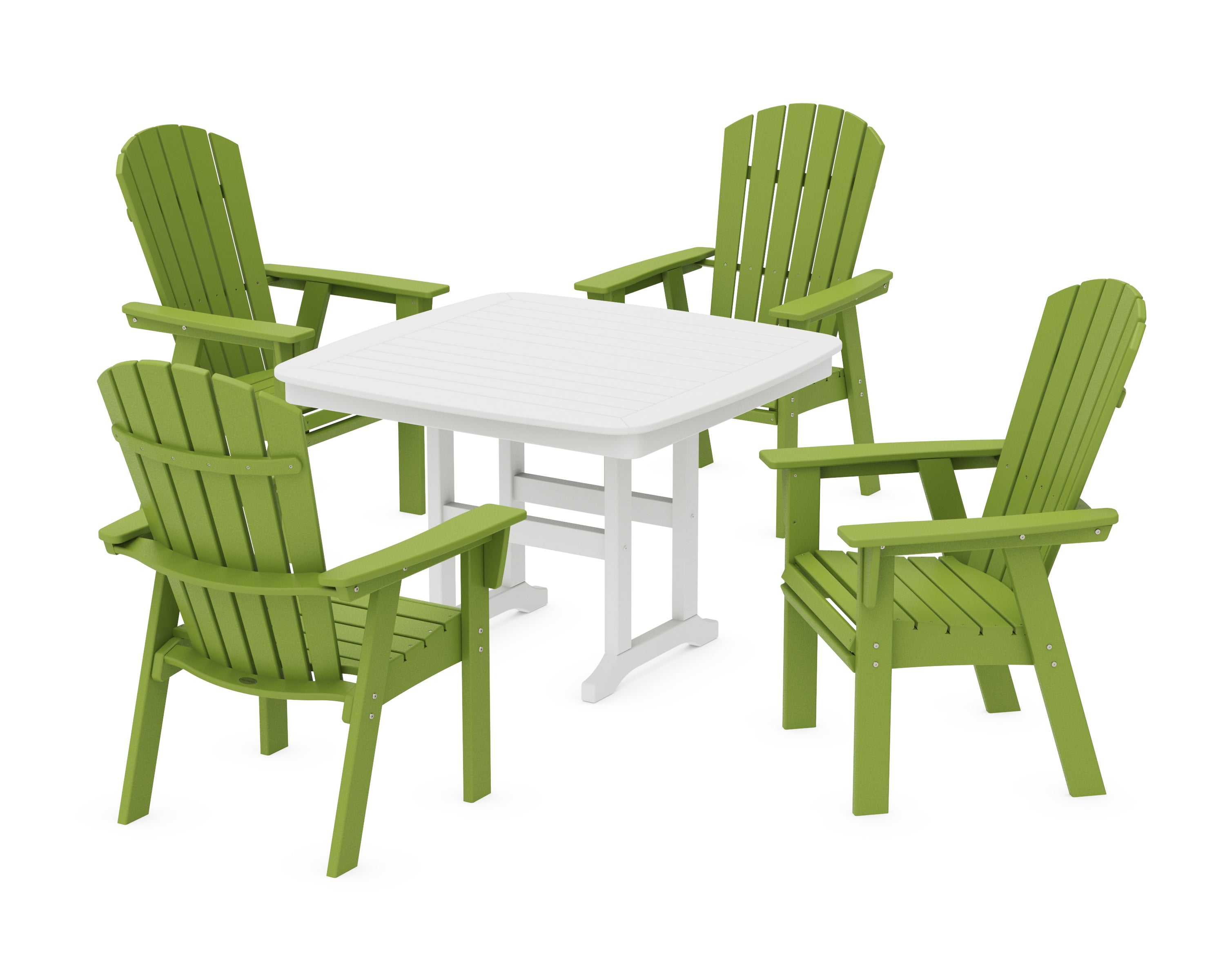 POLYWOOD® Nautical Curveback Adirondack 5-Piece Dining Set in Lime / White