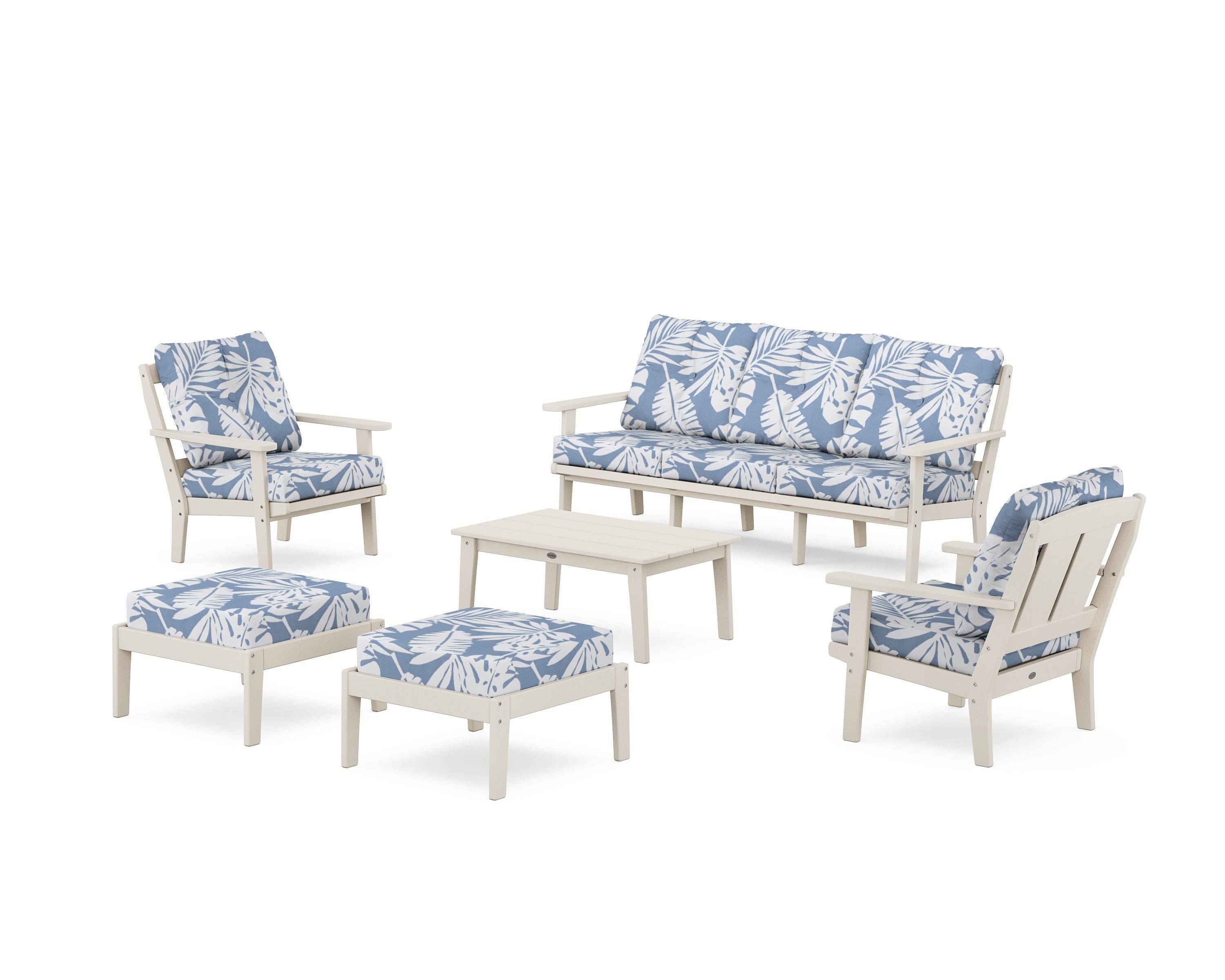 POLYWOOD® Mission 6-Piece Lounge Sofa Set in Sand / Leaf Sky Blue