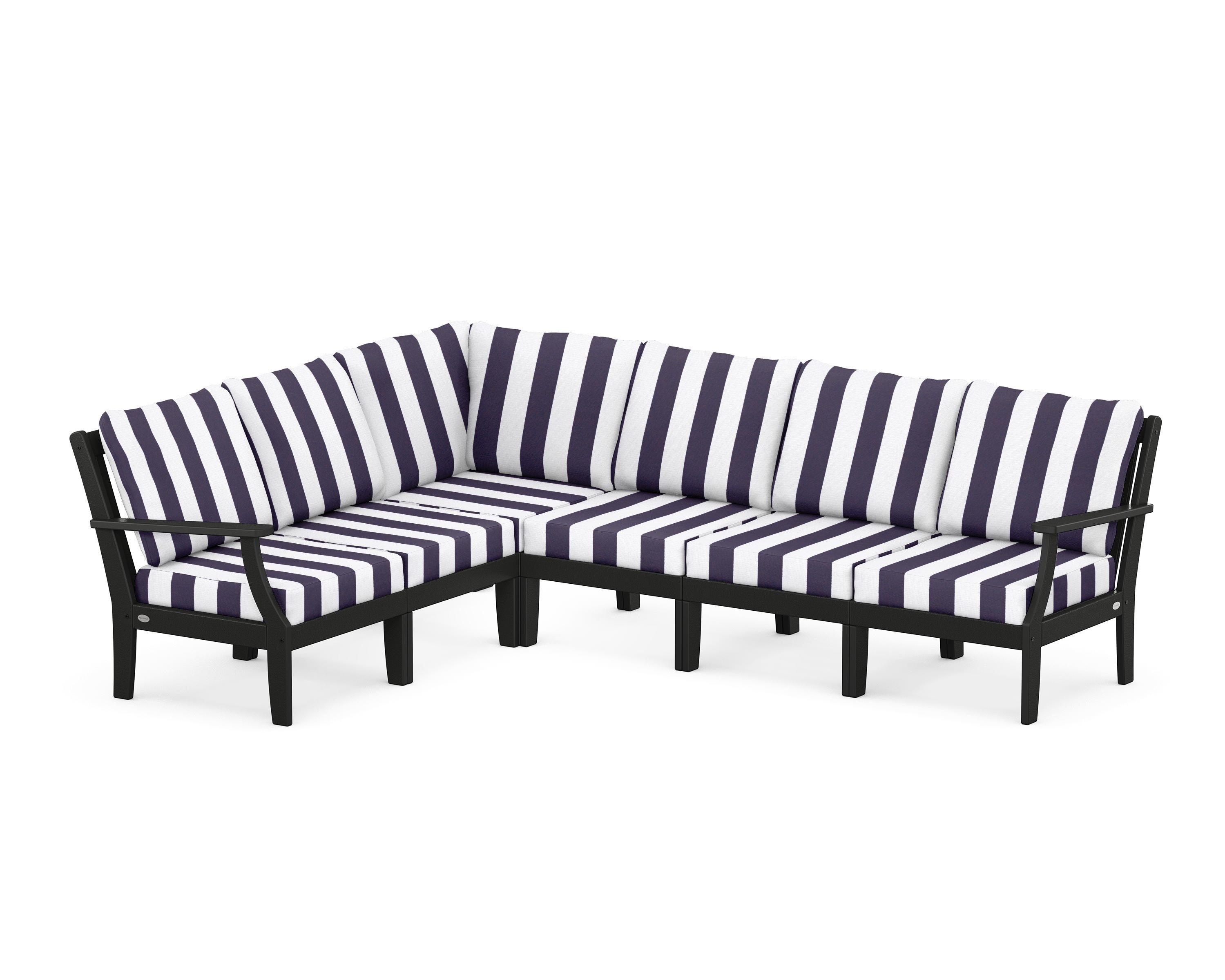 POLYWOOD® Braxton Modular 6-Piece Deep Seating Set in Black / Cabana Stripe Navy