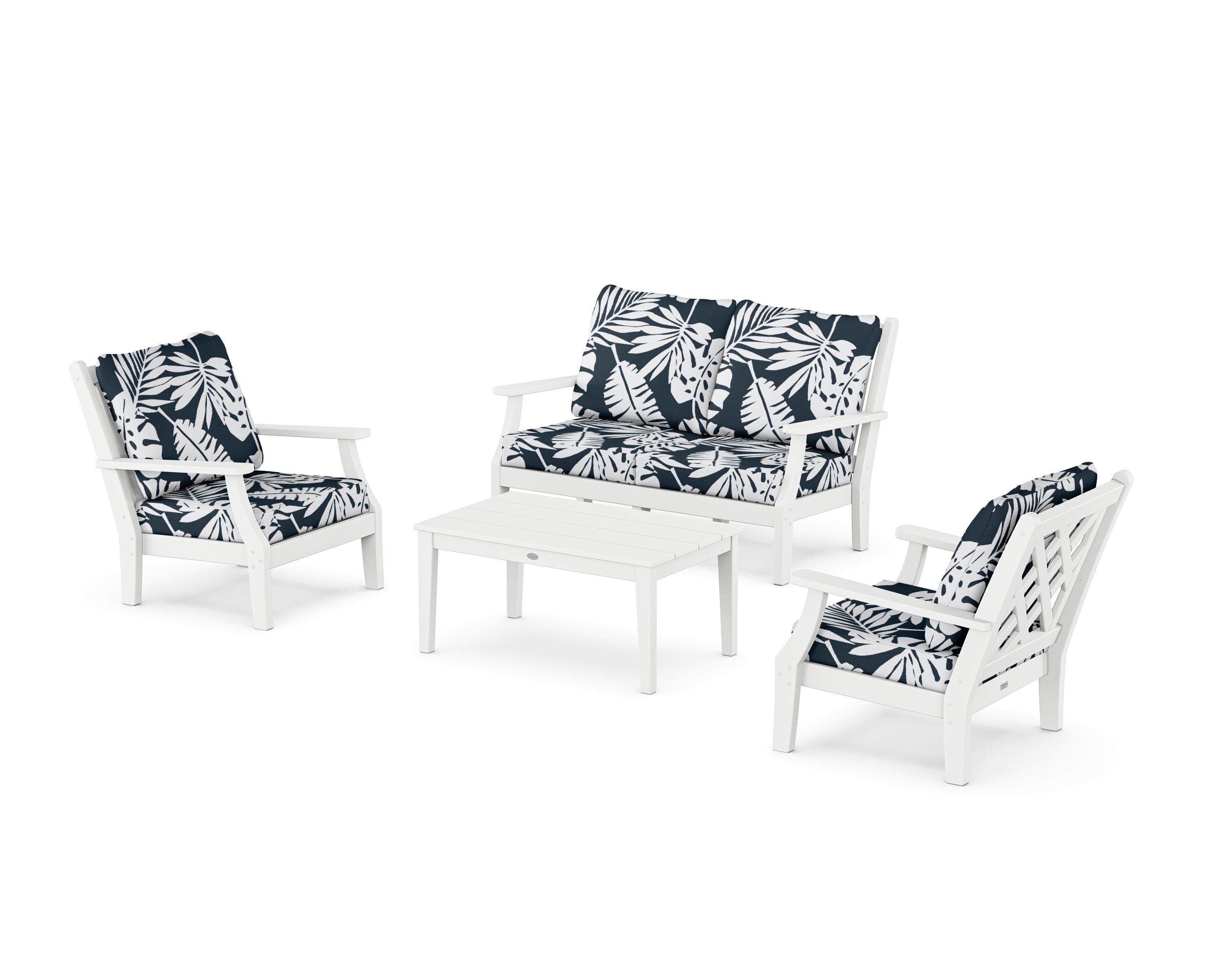 Country Living Wovendale 4-Piece Deep Seating Set with Loveseat in White / Leaf Marine Indigo