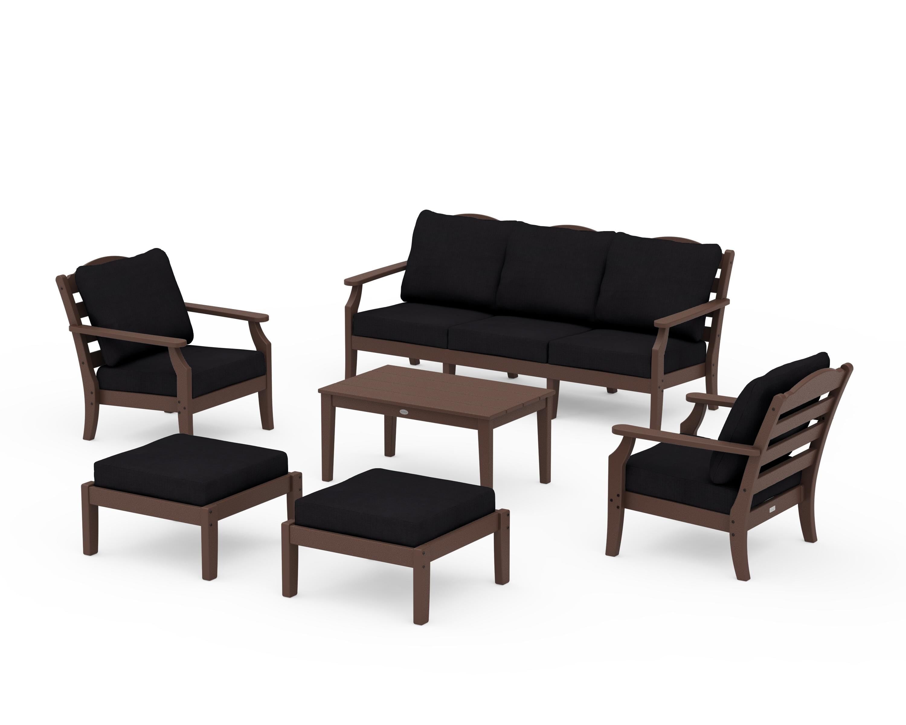 Draper James™ by POLYWOOD® Savannah 6-Piece Lounge Sofa Set in Mahogany / Midnight Linen
