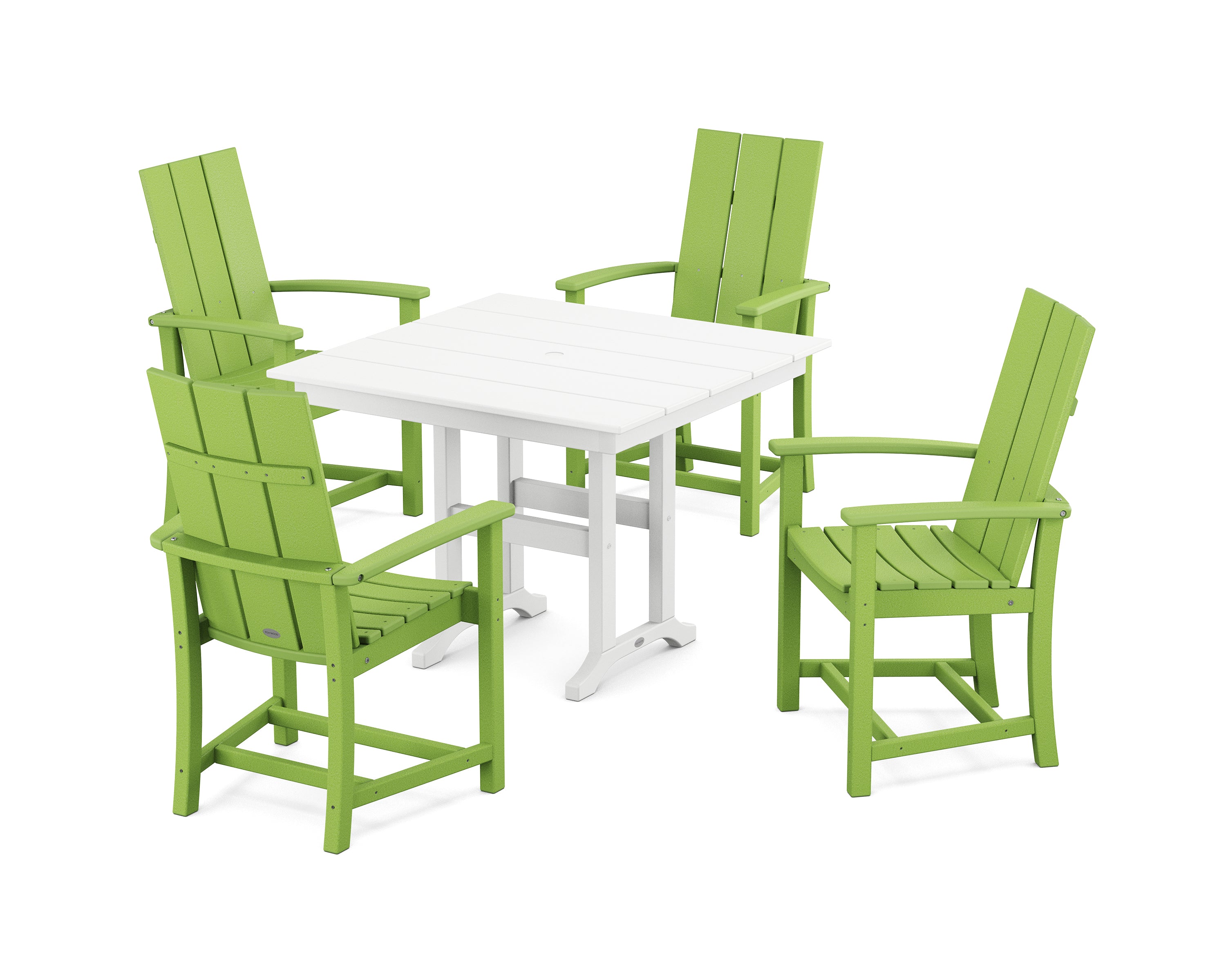 POLYWOOD® Modern Adirondack 5-Piece Farmhouse Dining Set in Lime / White
