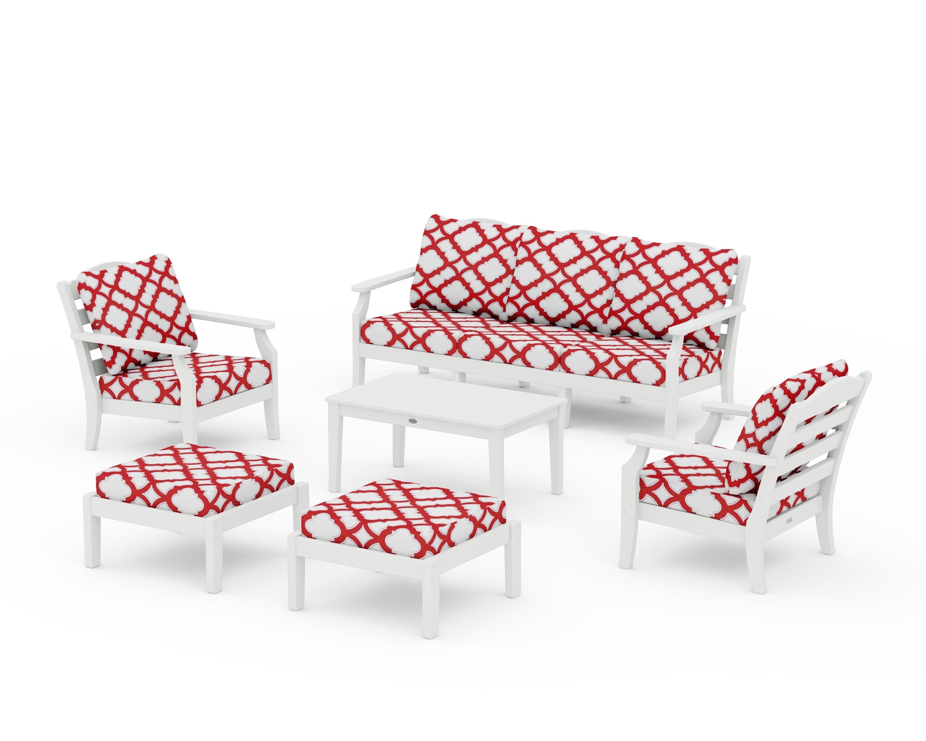 Draper James™ by POLYWOOD® Savannah 6-Piece Lounge Sofa Set in White / Trellis Crimson