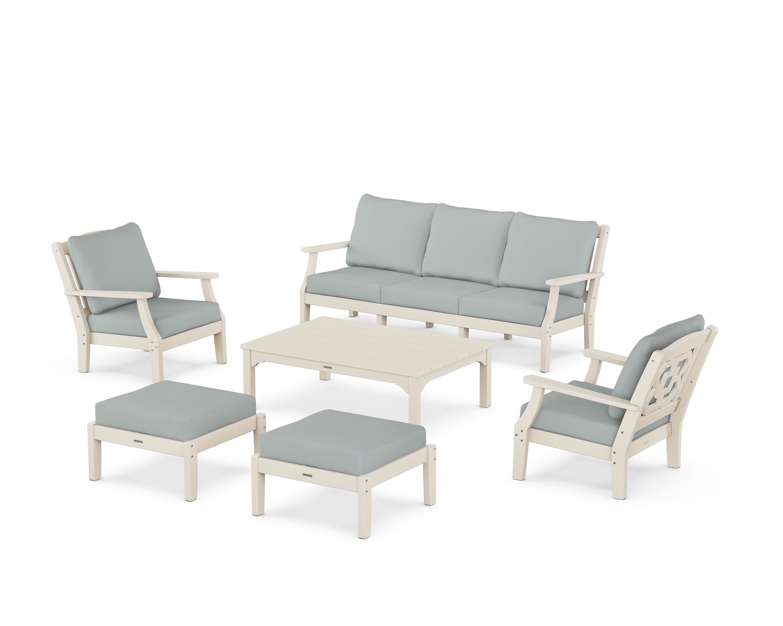 Martha Stewart by POLYWOOD® Chinoiserie 6-Piece Lounge Sofa Set in Sand / Spa