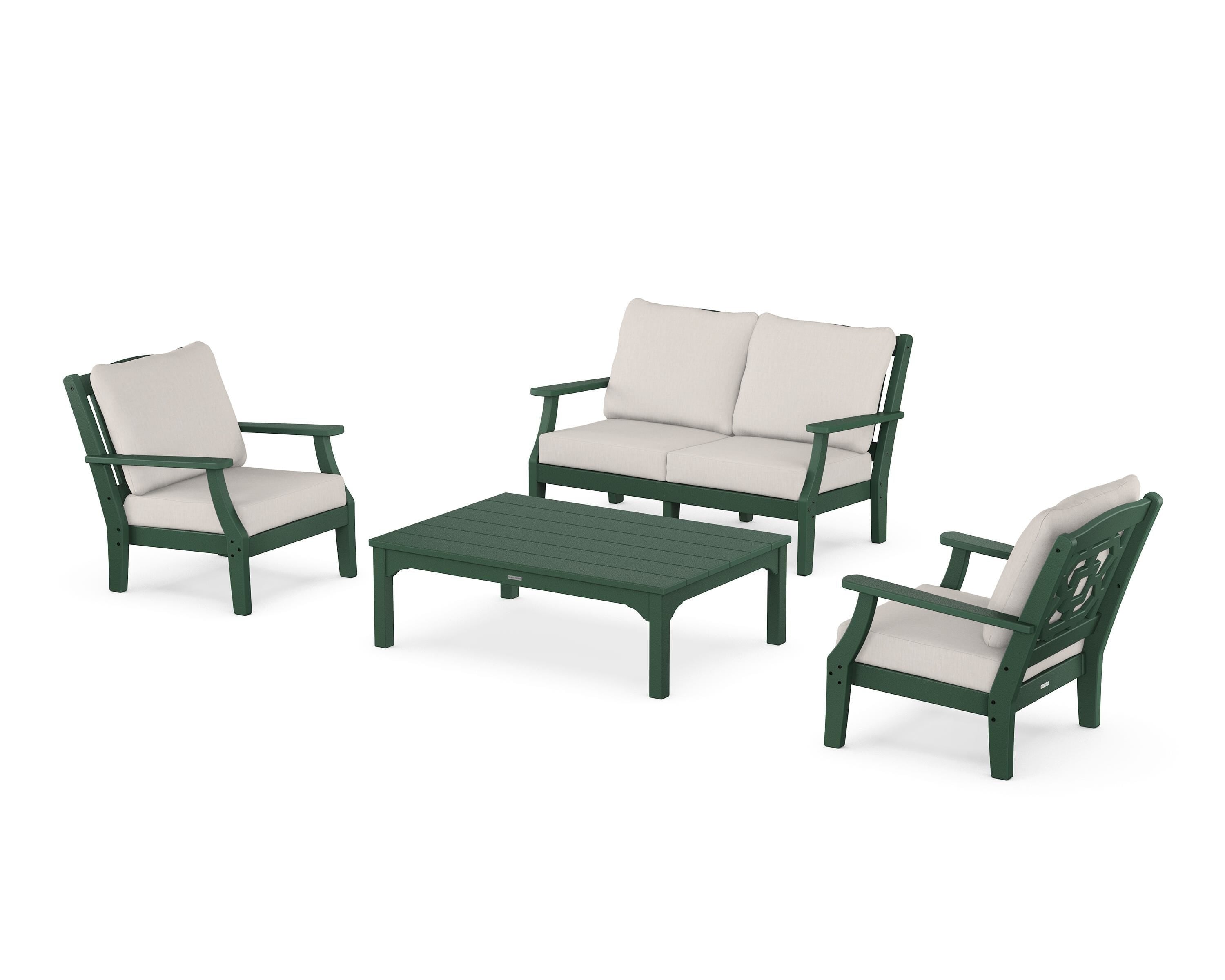 Martha Stewart by POLYWOOD® Chinoiserie 4-Piece Deep Seating Set with Loveseat in Green / Cast Ash