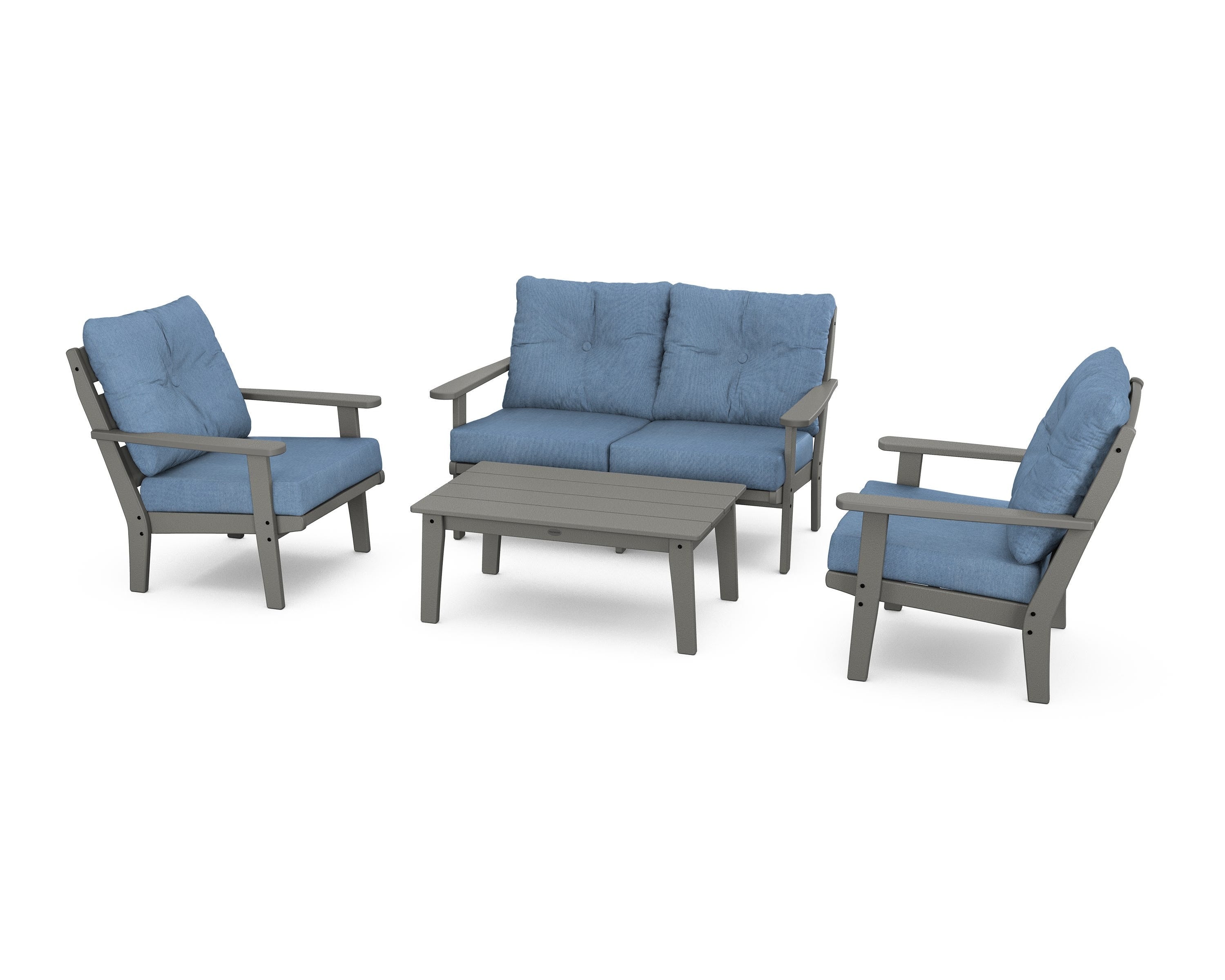POLYWOOD® Lakeside 4-Piece Deep Seating Set in Slate Grey / Sky Blue