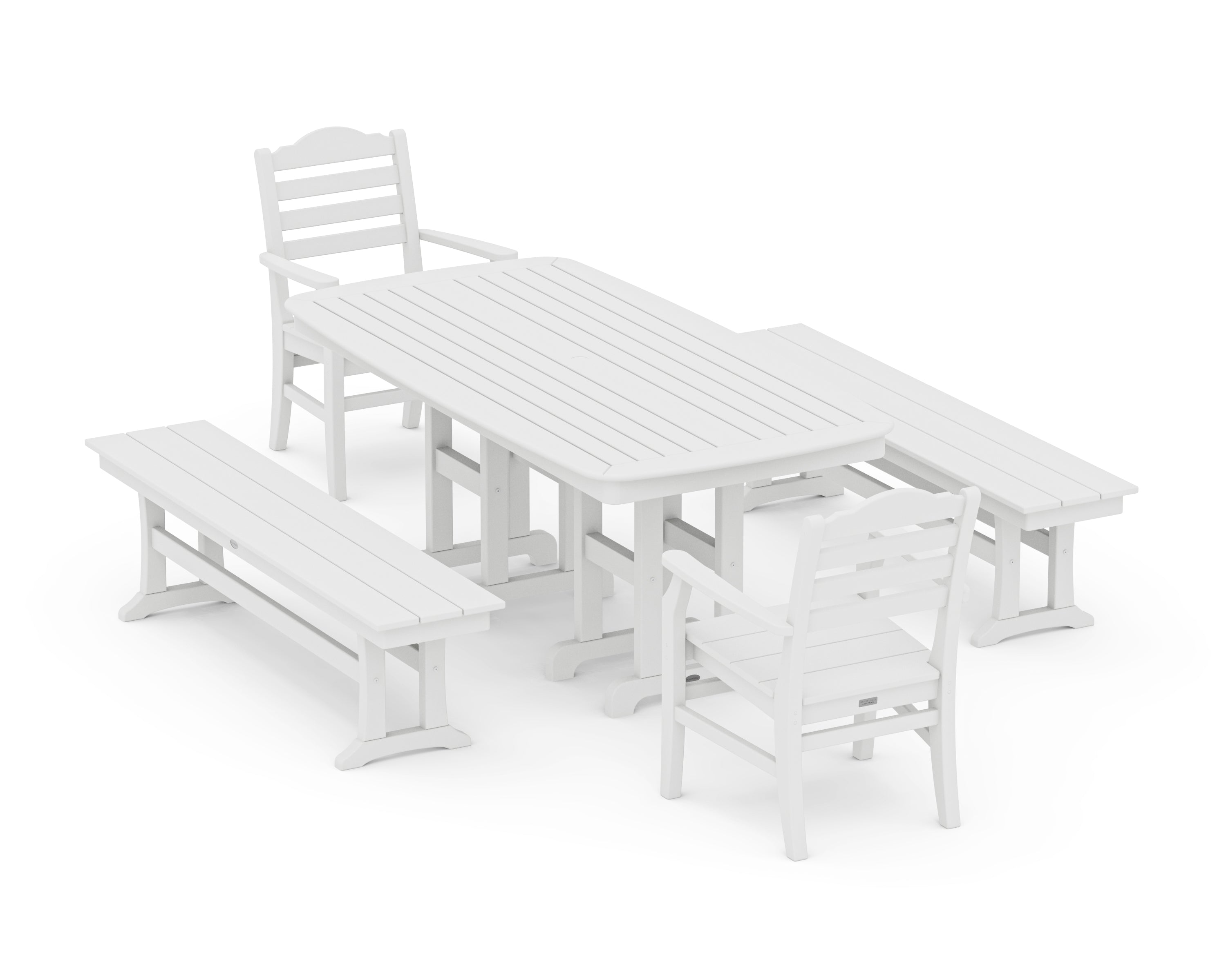 POLYWOOD® Savannah 5-Piece Dining Set with Benches in White