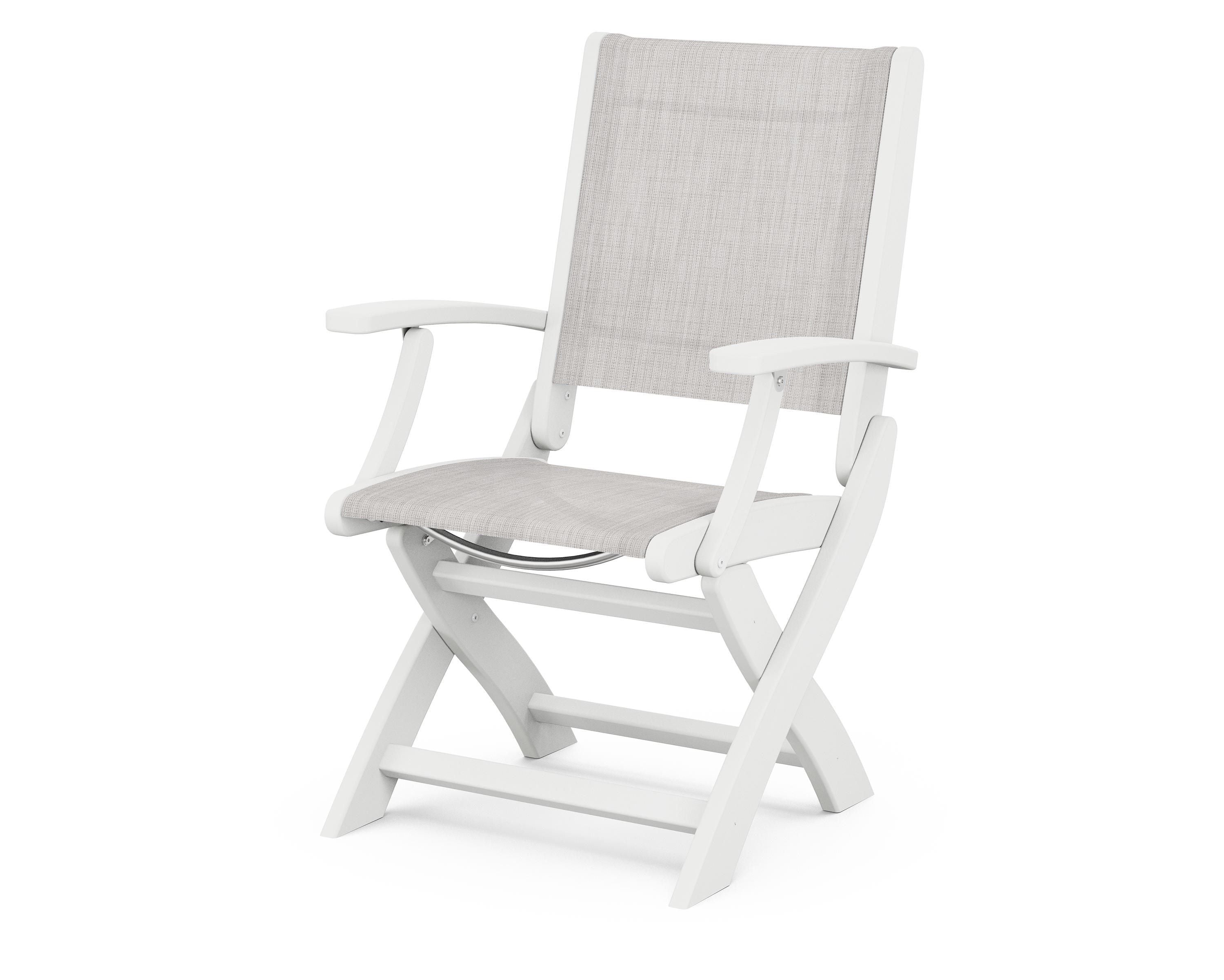 POLYWOOD® Coastal Folding Chair in White / Parchment Sling