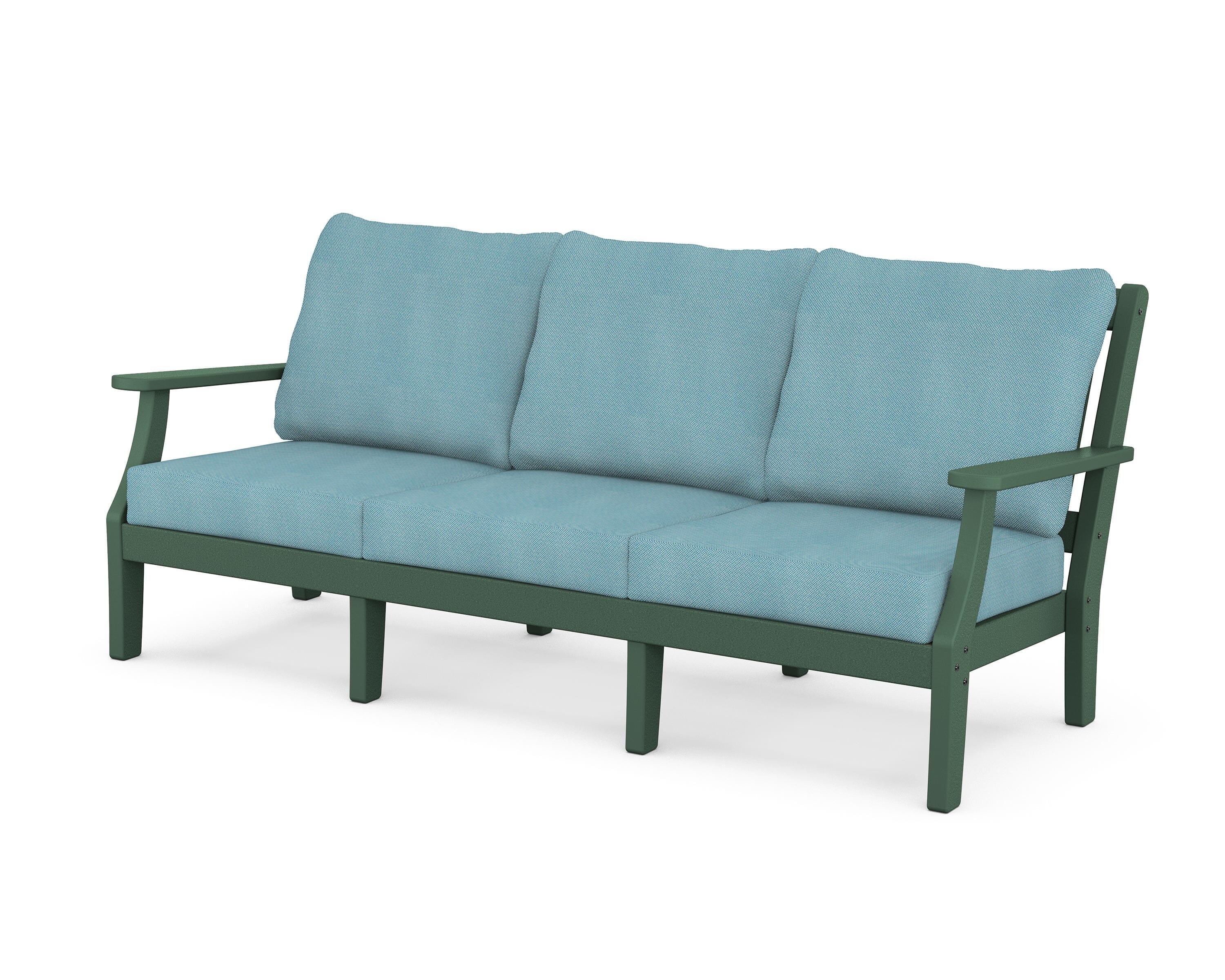 Martha Stewart by POLYWOOD® Chinoiserie Deep Seating Sofa in Green / Lattice Sky Blue