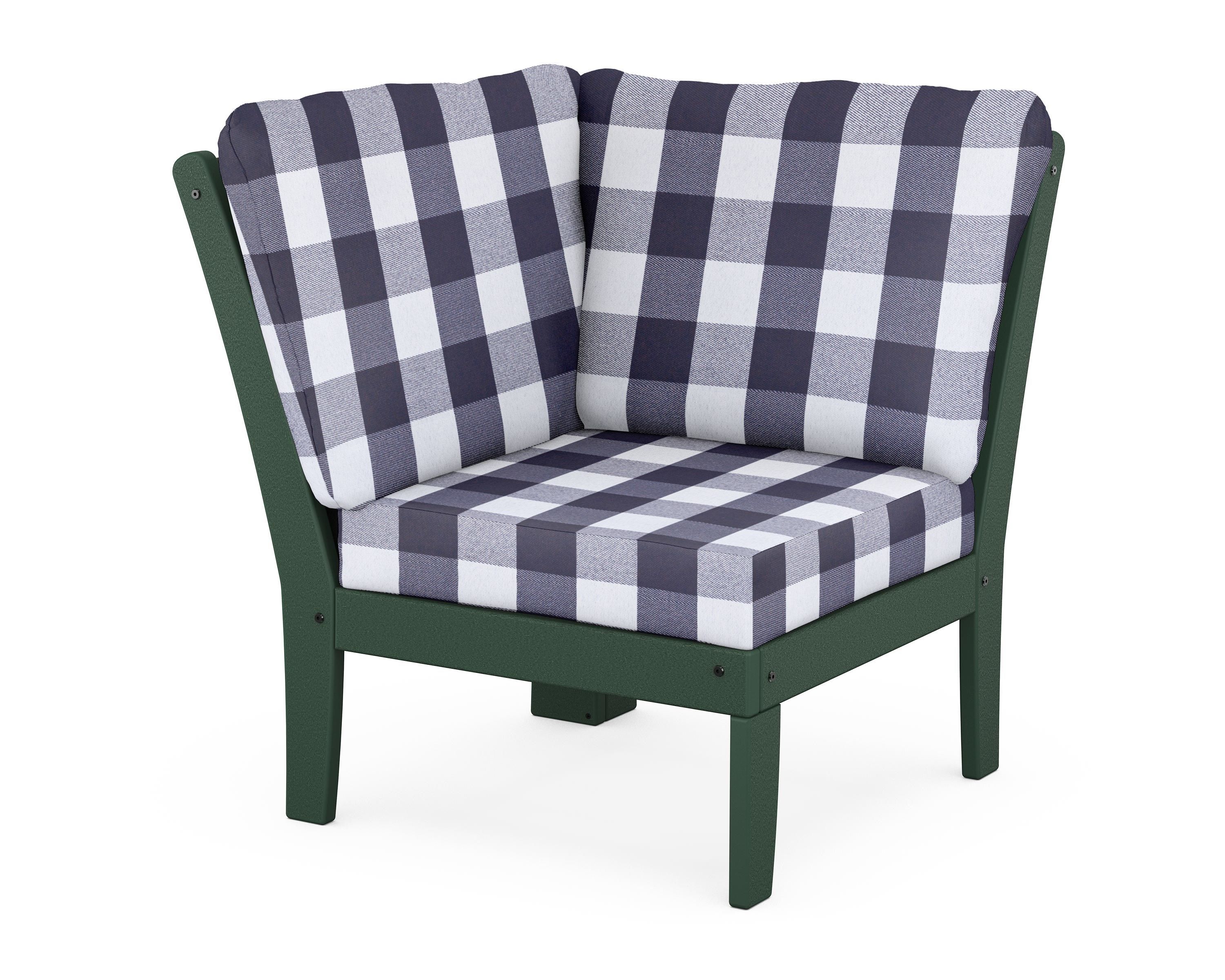 POLYWOOD® Braxton Modular Corner Chair in Green / Buffalo Plaid Navy