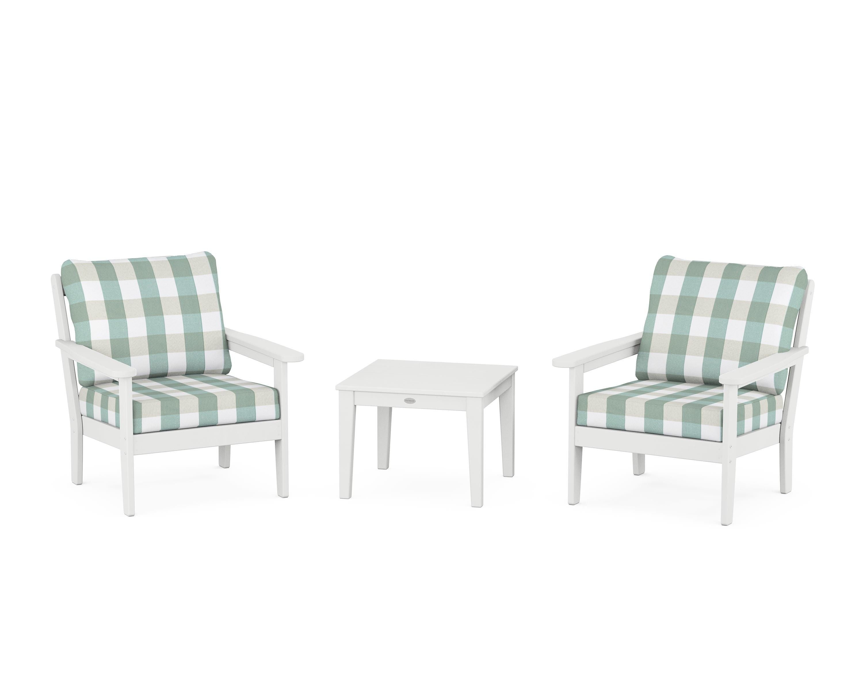 Country Living Cottage 3-Piece Deep Seating Set in White / Buffalo Plaid Glacier Spa