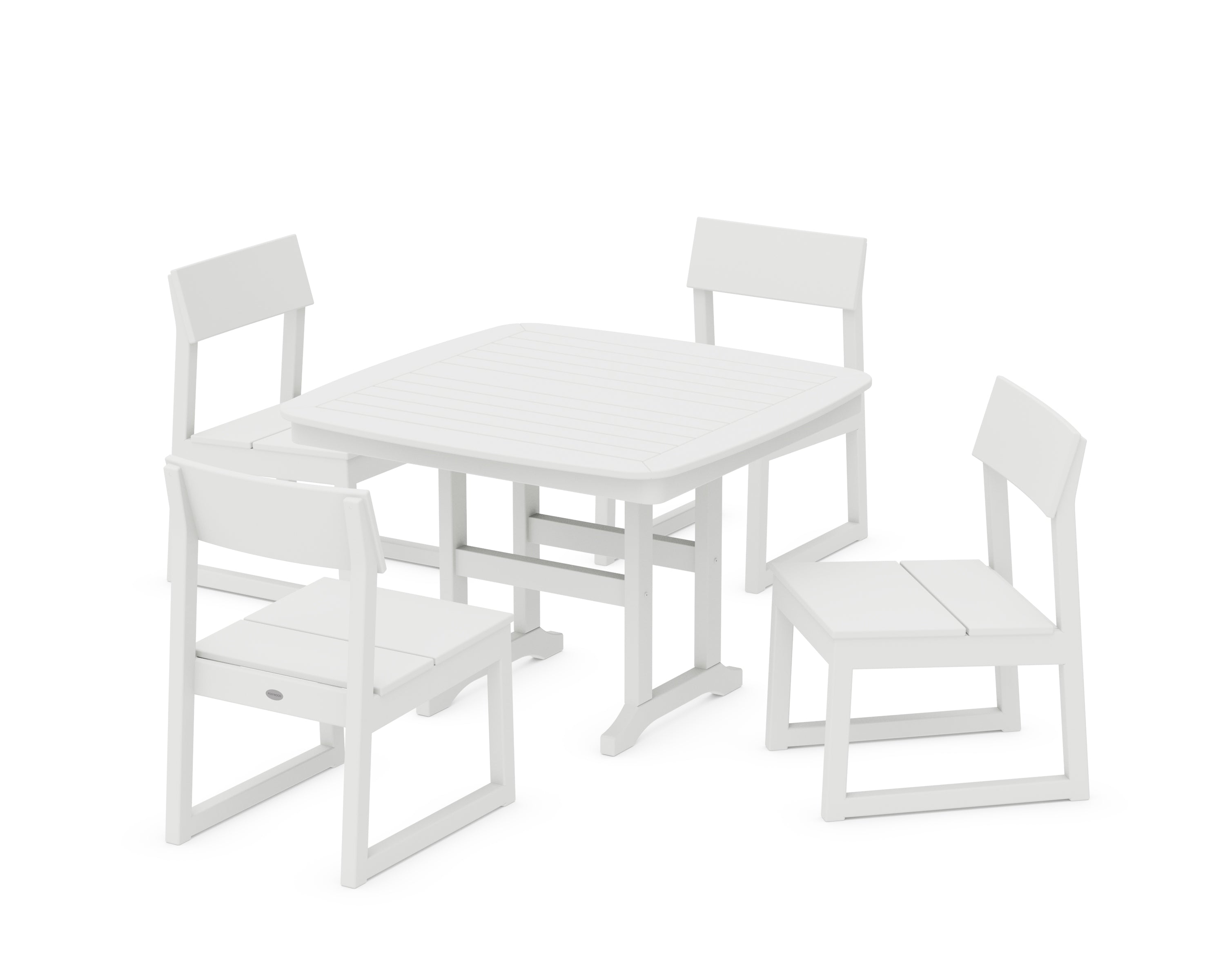 POLYWOOD® EDGE Side Chair 5-Piece Dining Set with Trestle Legs in White