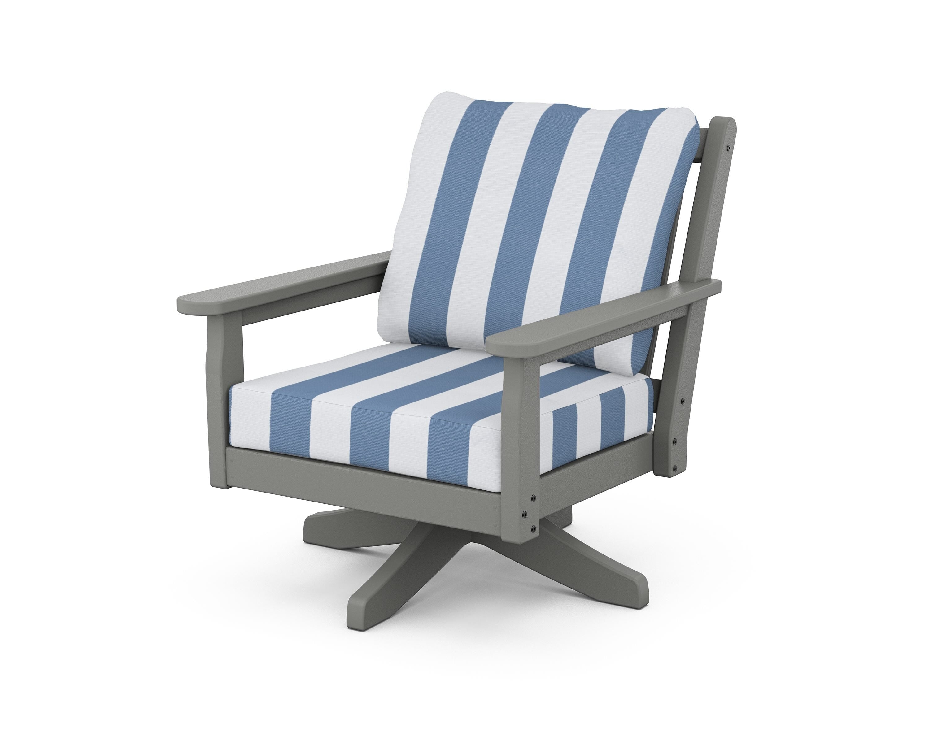 POLYWOOD® Chippendale Deep Seating Swivel Chair in Slate Grey / Cabana Stripe Sky Blue