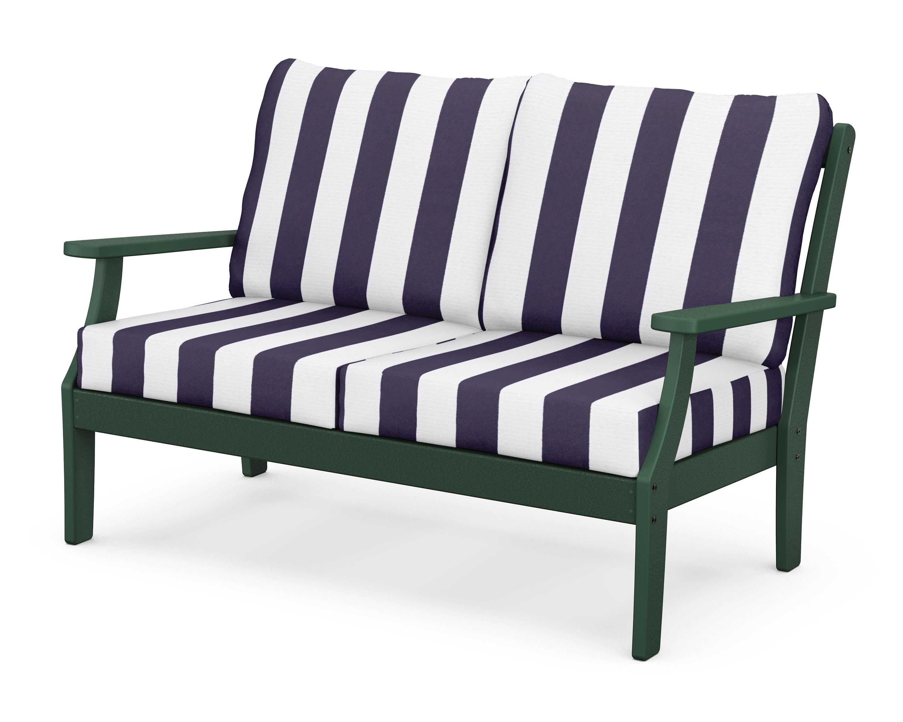 POLYWOOD® Braxton Deep Seating Loveseat in Green / Cabana Stripe Navy