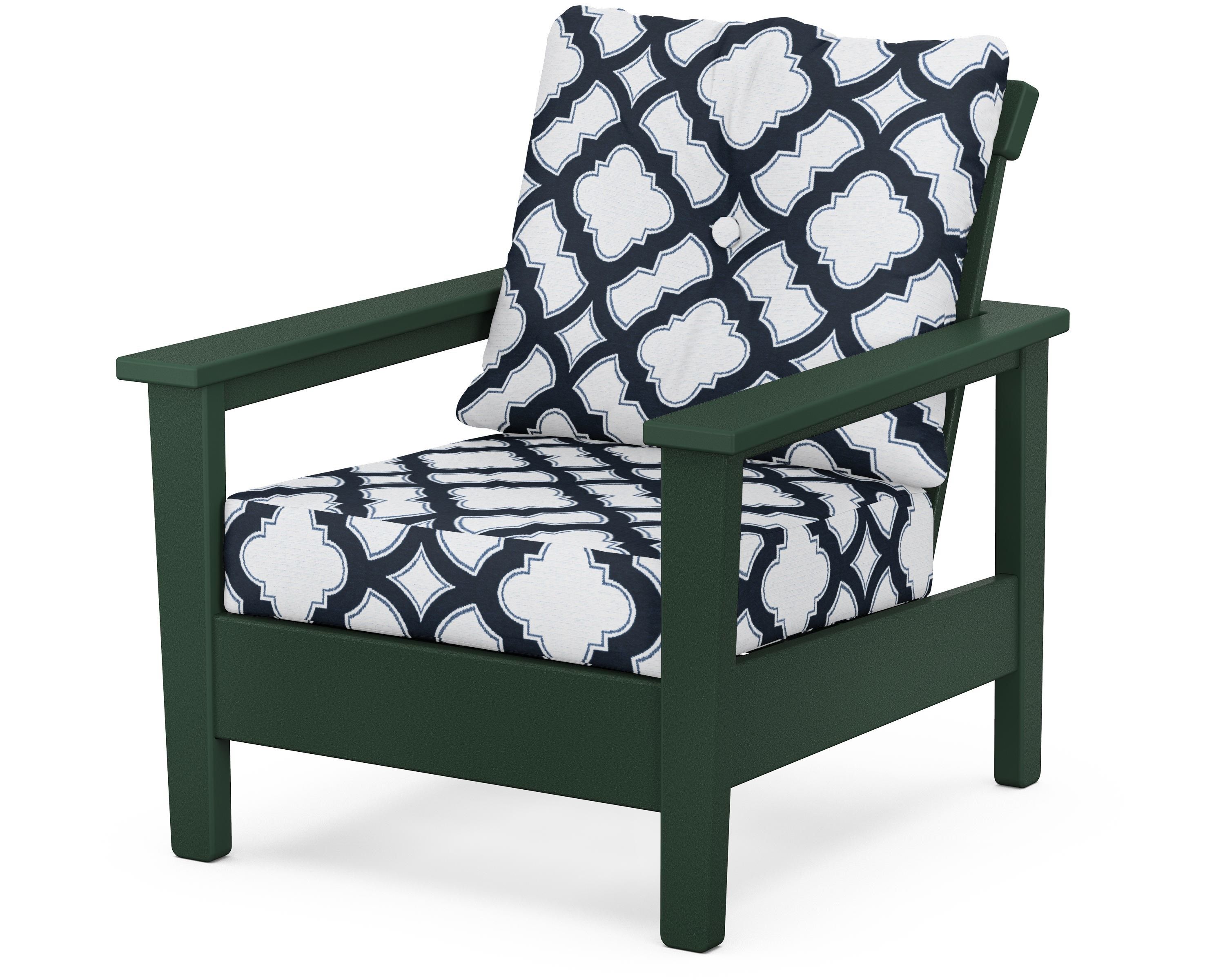 POLYWOOD® Prescott Deep Seating Chair in Green / Trellis Marine Indigo