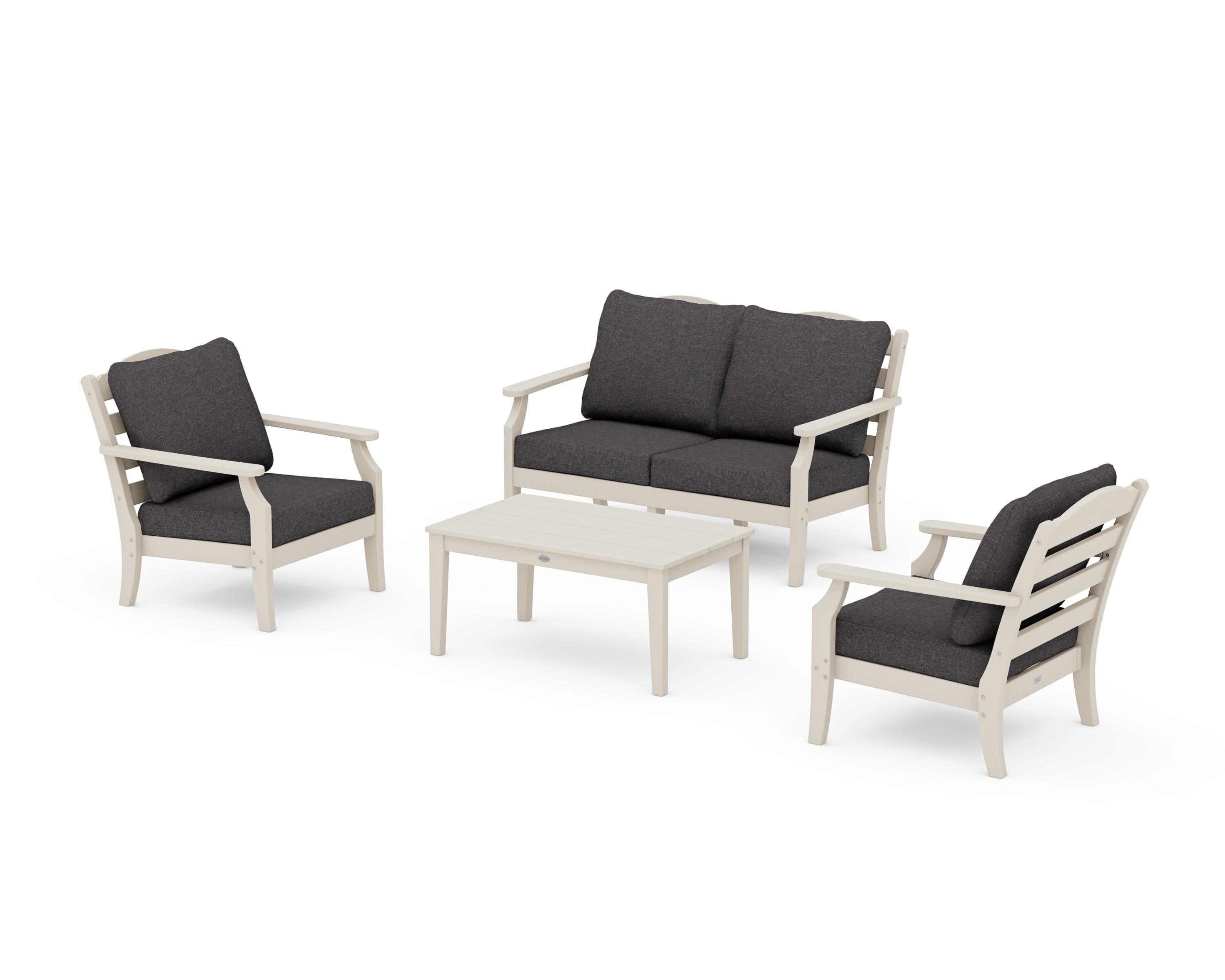Draper James™ by POLYWOOD® Savannah 4-Piece Deep Seating Set with Loveseat in Sand / Ash Charcoal