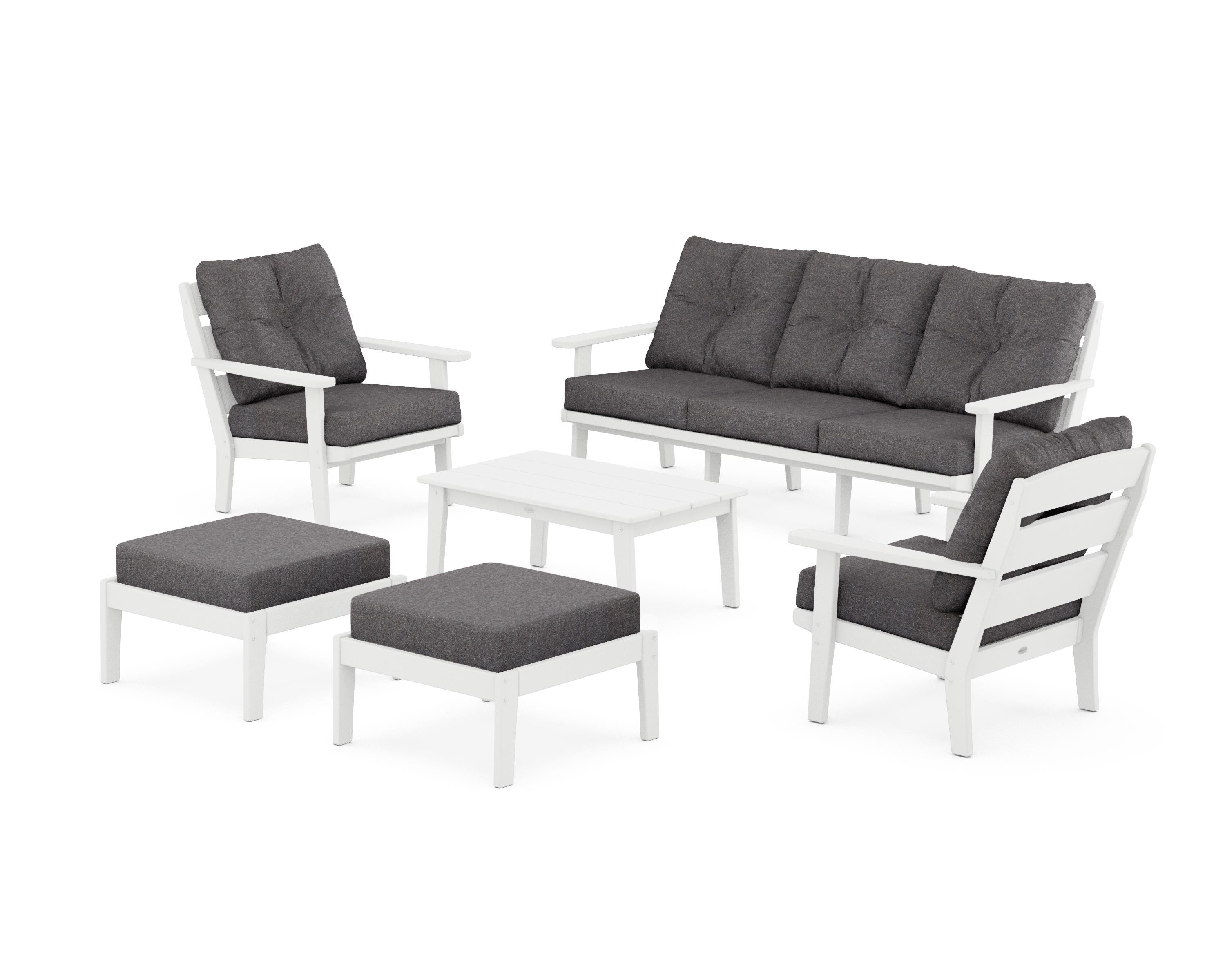 POLYWOOD® Lakeside 6-Piece Lounge Sofa Set in White / Ash Charcoal
