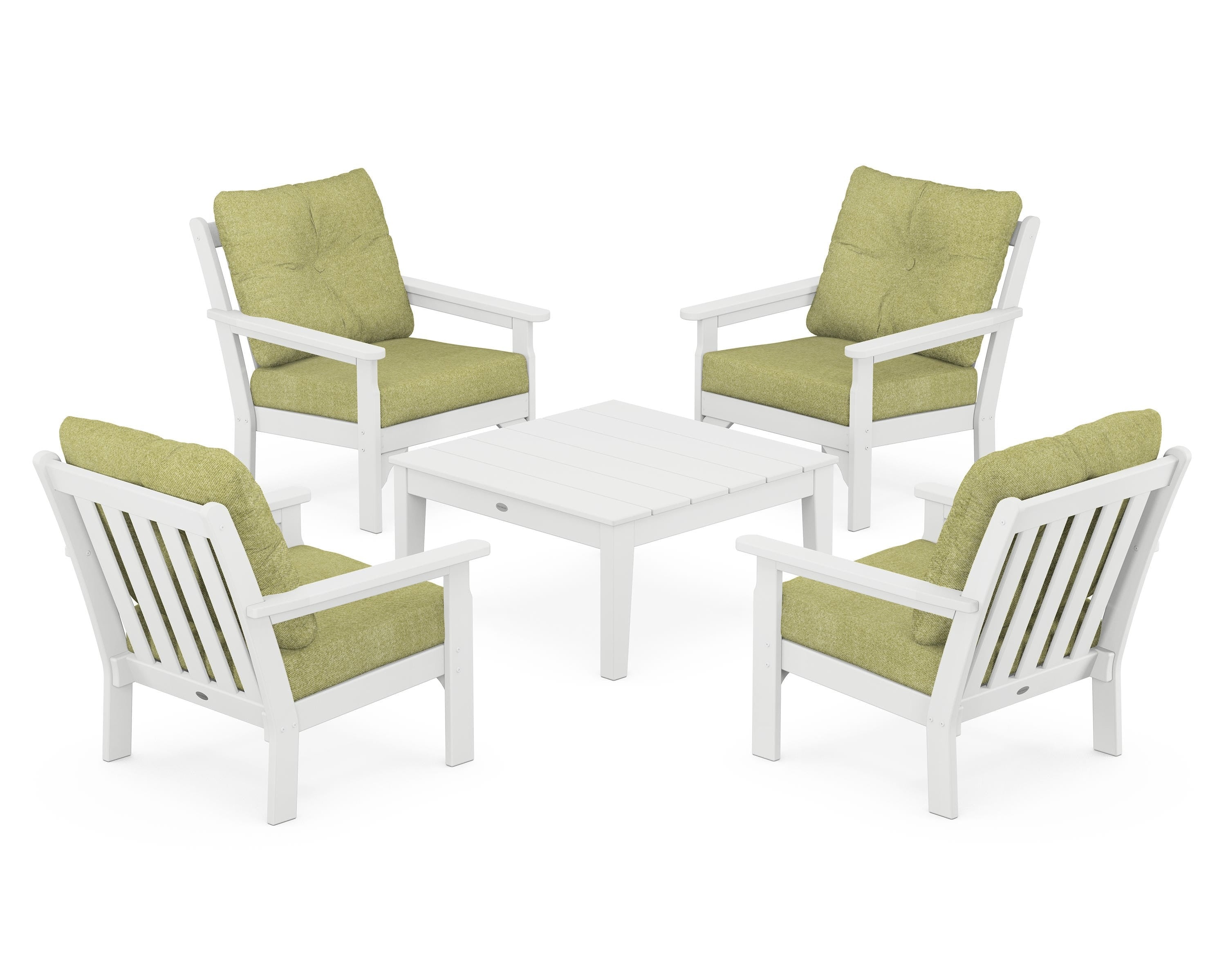 POLYWOOD® Vineyard 5-Piece Deep Seating Conversation Set in White / Chartreuse Boucle