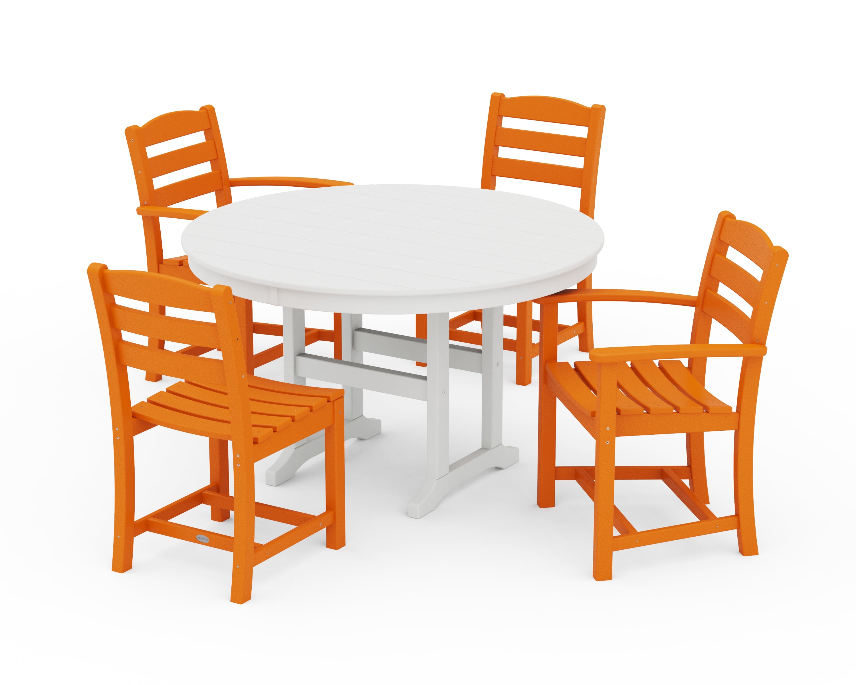 POLYWOOD® La Casa Café 5-Piece Round Farmhouse Dining Set in Tangerine / White