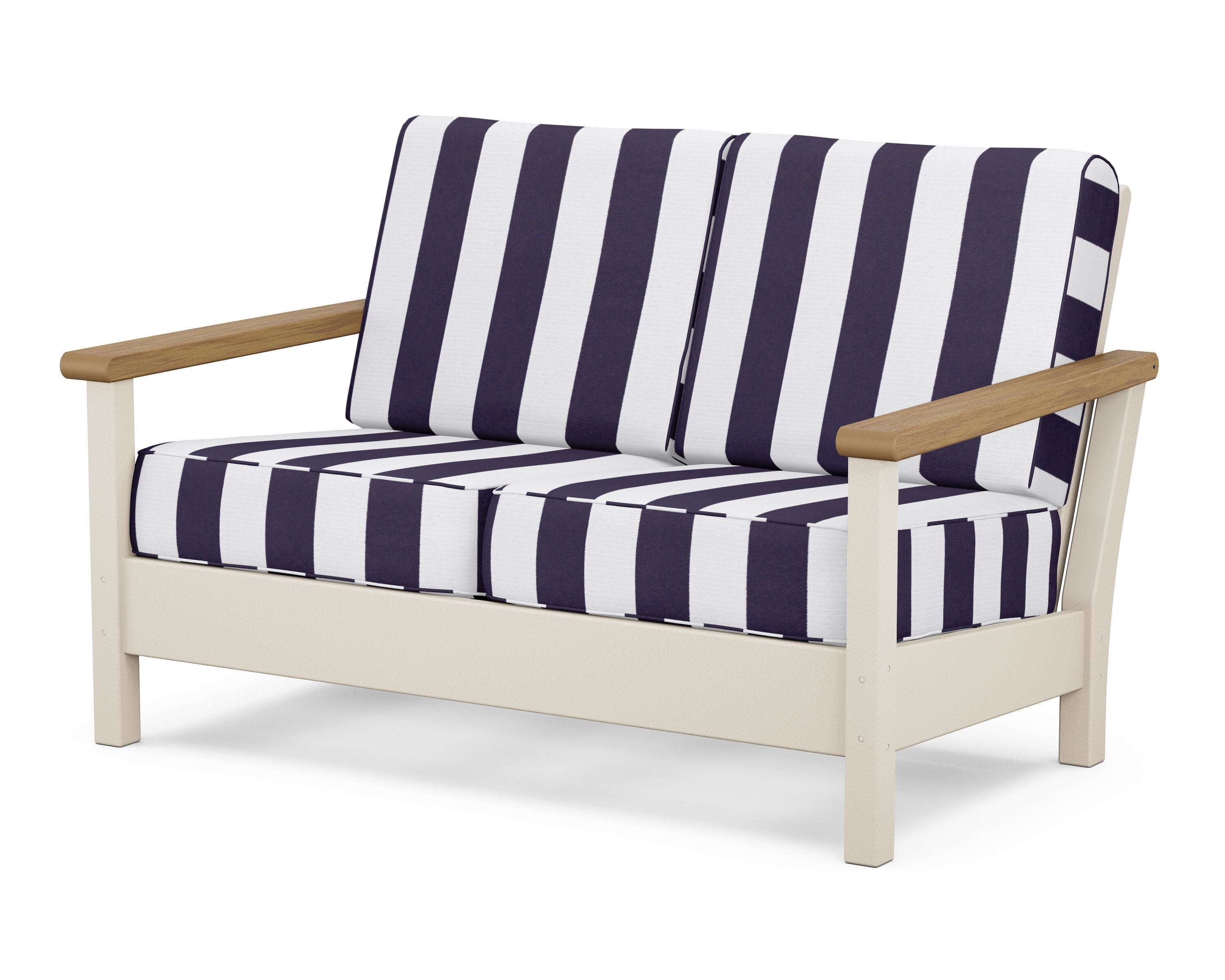 POLYWOOD® Harbour Deep Seating Loveseat in Sand / Natural / Cabana Stripe Navy