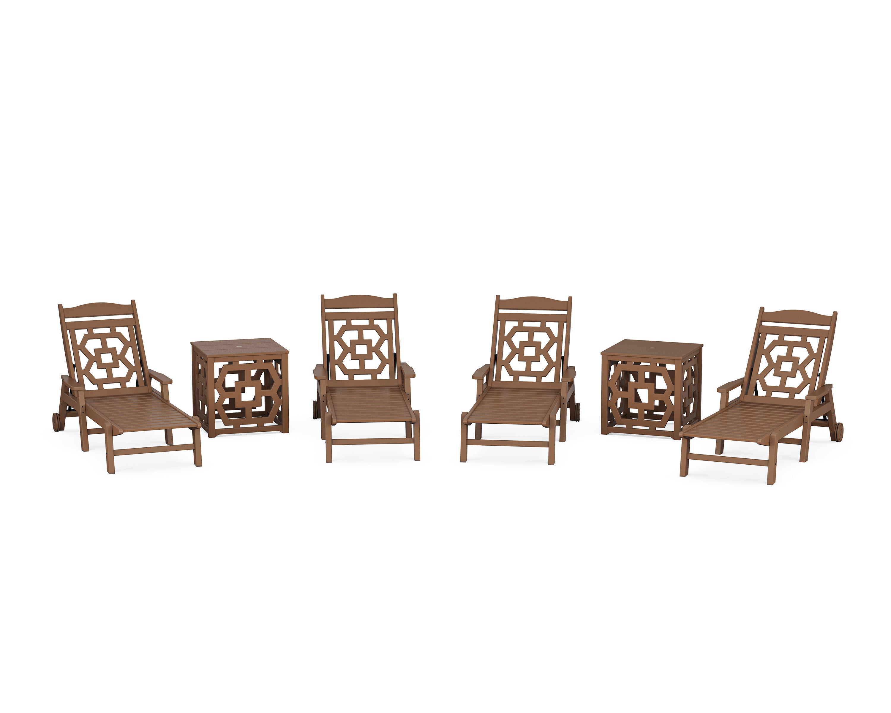 Martha Stewart by POLYWOOD® Chinoiserie 6-Piece Chaise Set with Umbrella Stand Accent Table in Teak