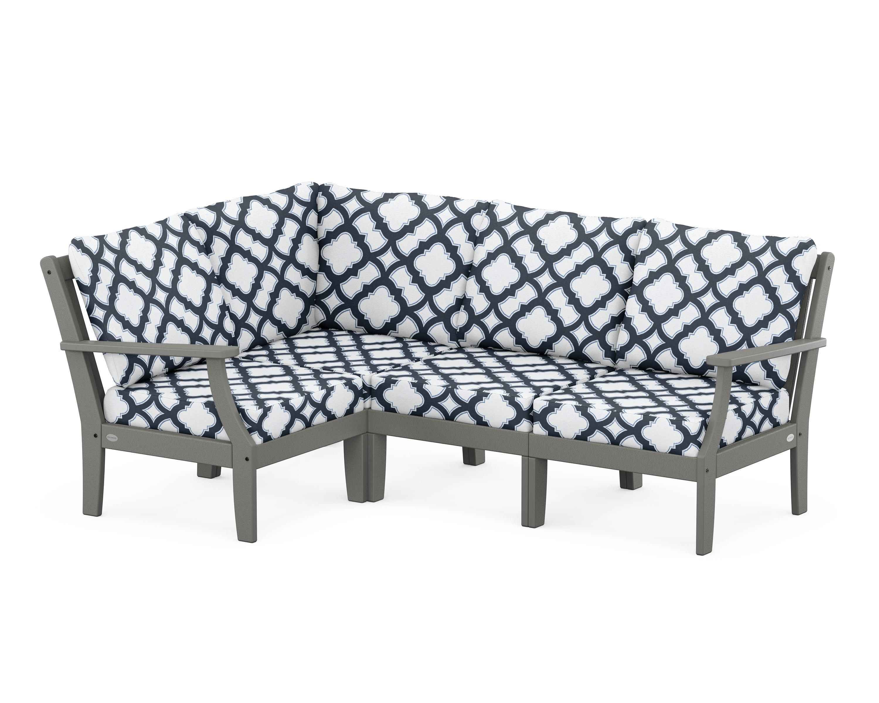 POLYWOOD® Braxton Modular 4-Piece Deep Seating Set in Slate Grey / Trellis Marine Indigo