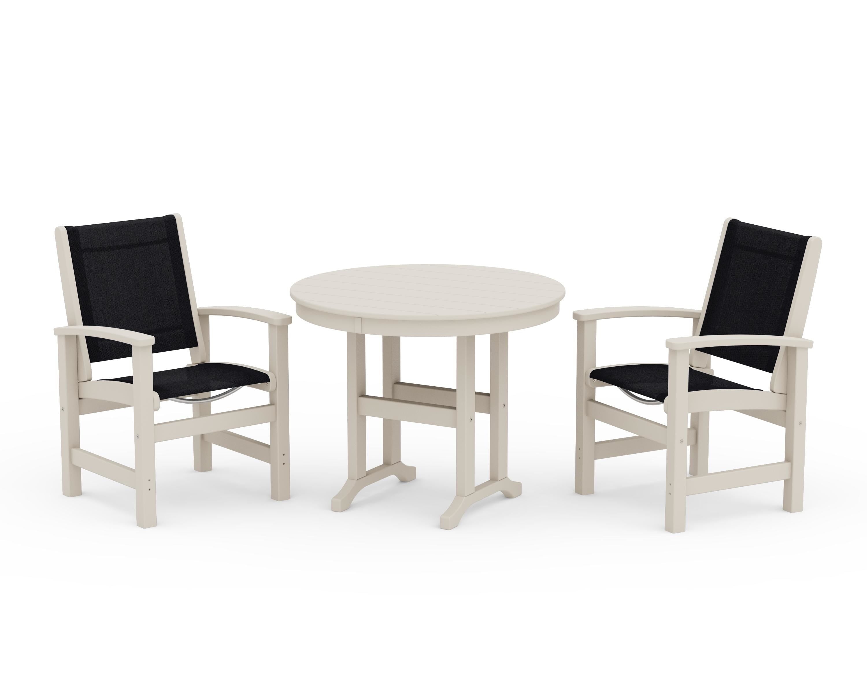 POLYWOOD® Coastal 3-Piece Round Dining Set in Sand / Black Sling