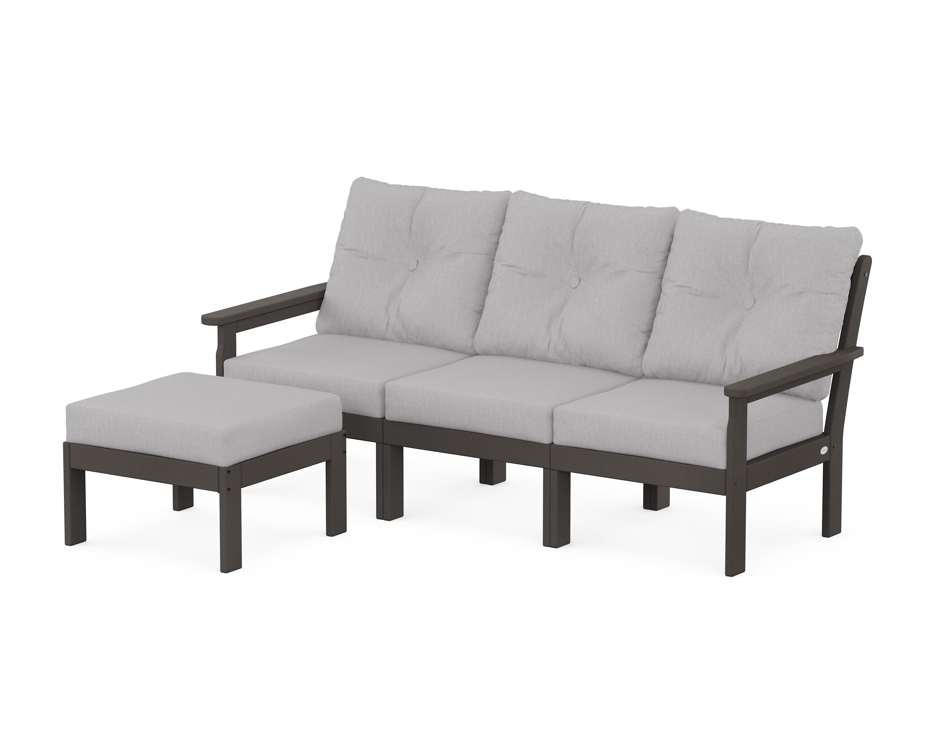 POLYWOOD® Vineyard 4-Piece Sectional with Ottoman in Vintage Coffee / Granite