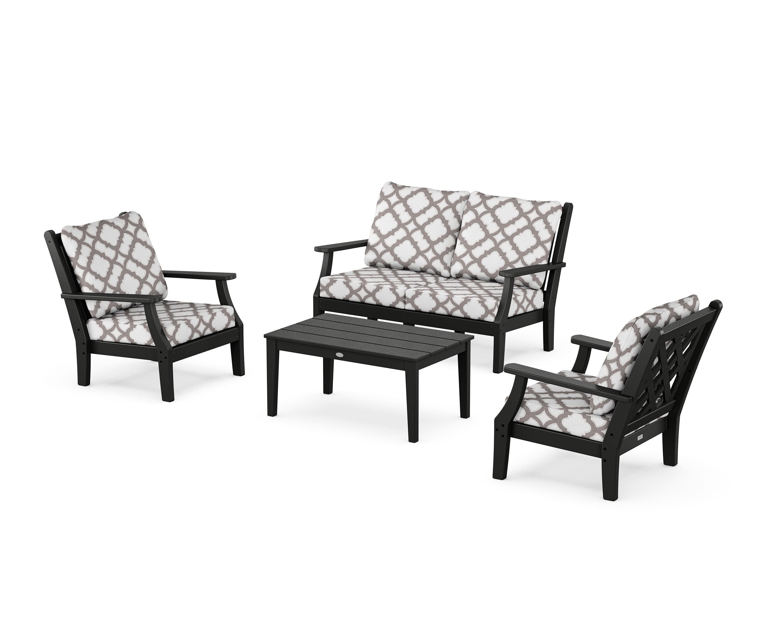 Country Living Wovendale 4-Piece Deep Seating Set with Loveseat in Black / Trellis Grey Mist