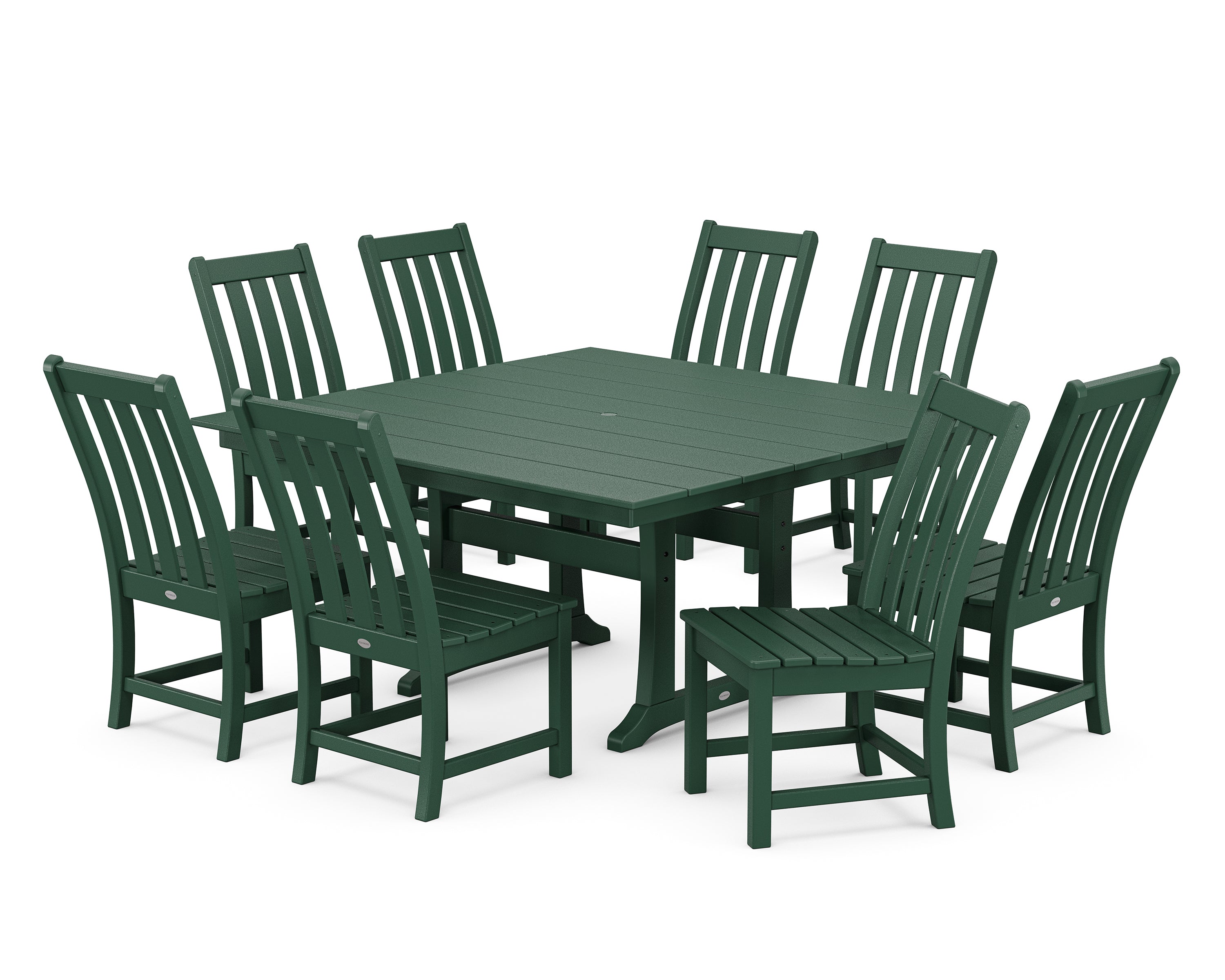 POLYWOOD® Vineyard 9-Piece Farmhouse Trestle Dining Set in Green
