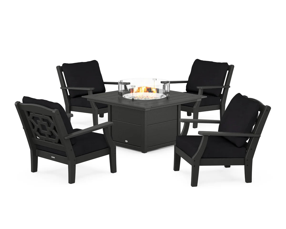 Chinoiserie 5-Piece Deep Seating Set with Fire Pit Table