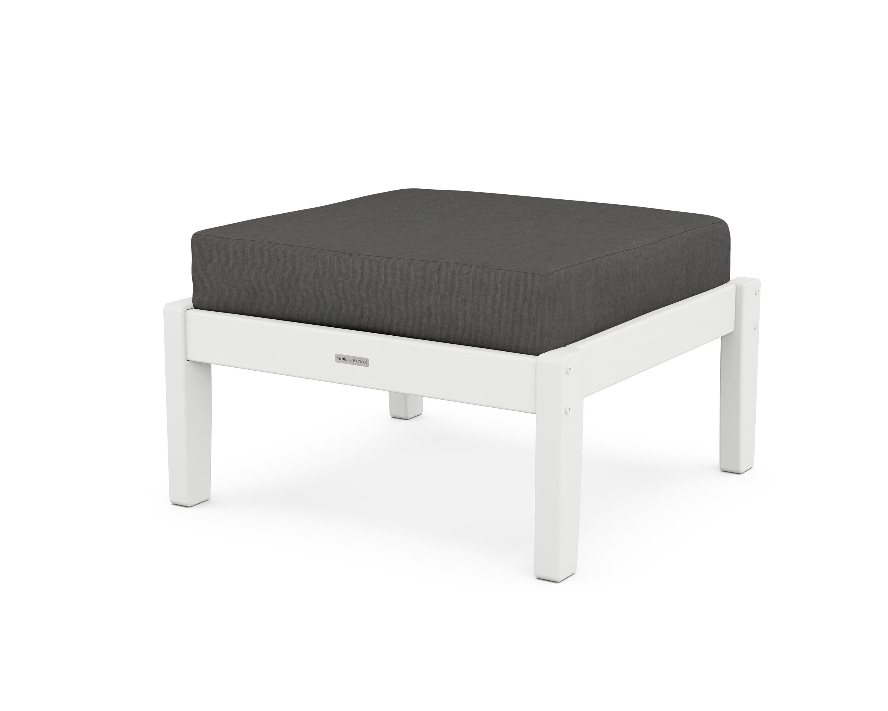 Martha Stewart by POLYWOOD® Chinoiserie Deep Seating Ottoman in White / Spectrum Carbon